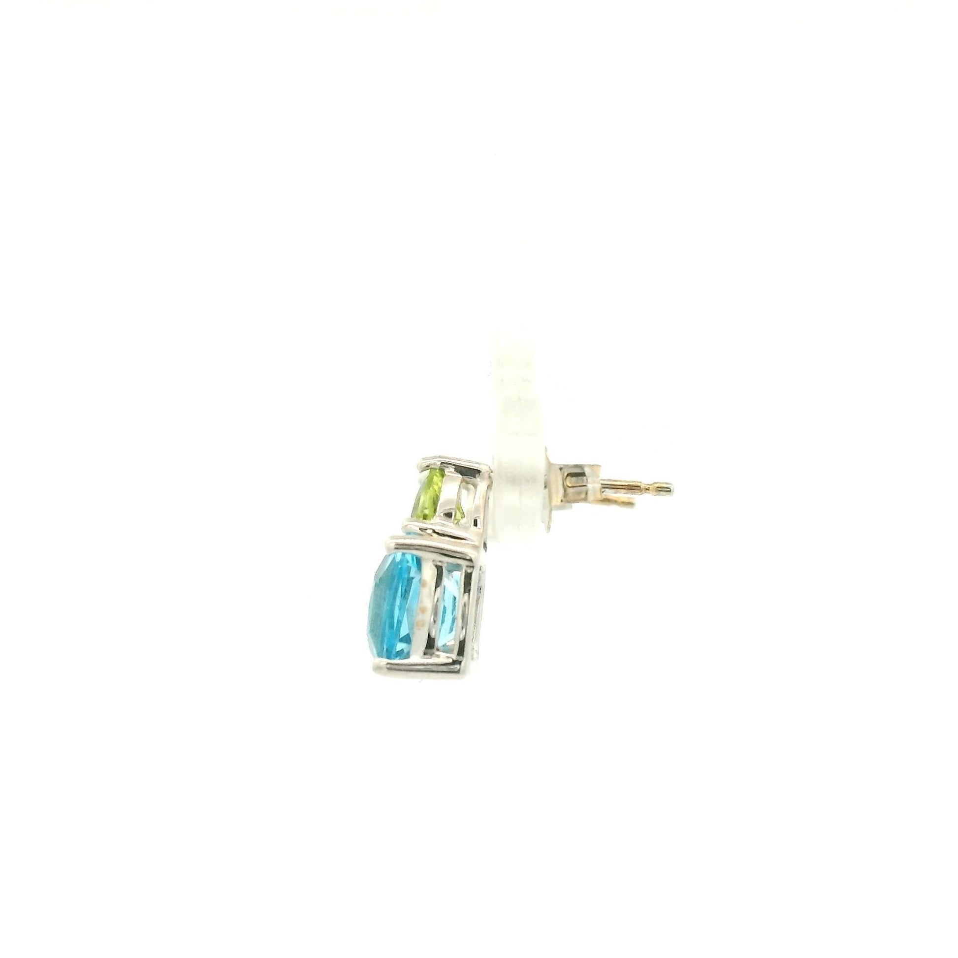 Cushion Cut Blue Topaz & Triangle Cut Peridot Studs - Forever Rox Fine Jewelry