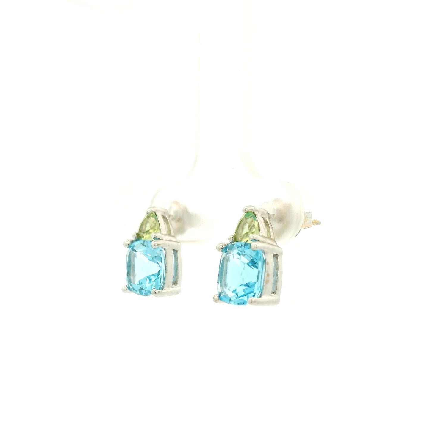 Cushion Cut Blue Topaz & Triangle Cut Peridot Studs - Forever Rox Fine Jewelry