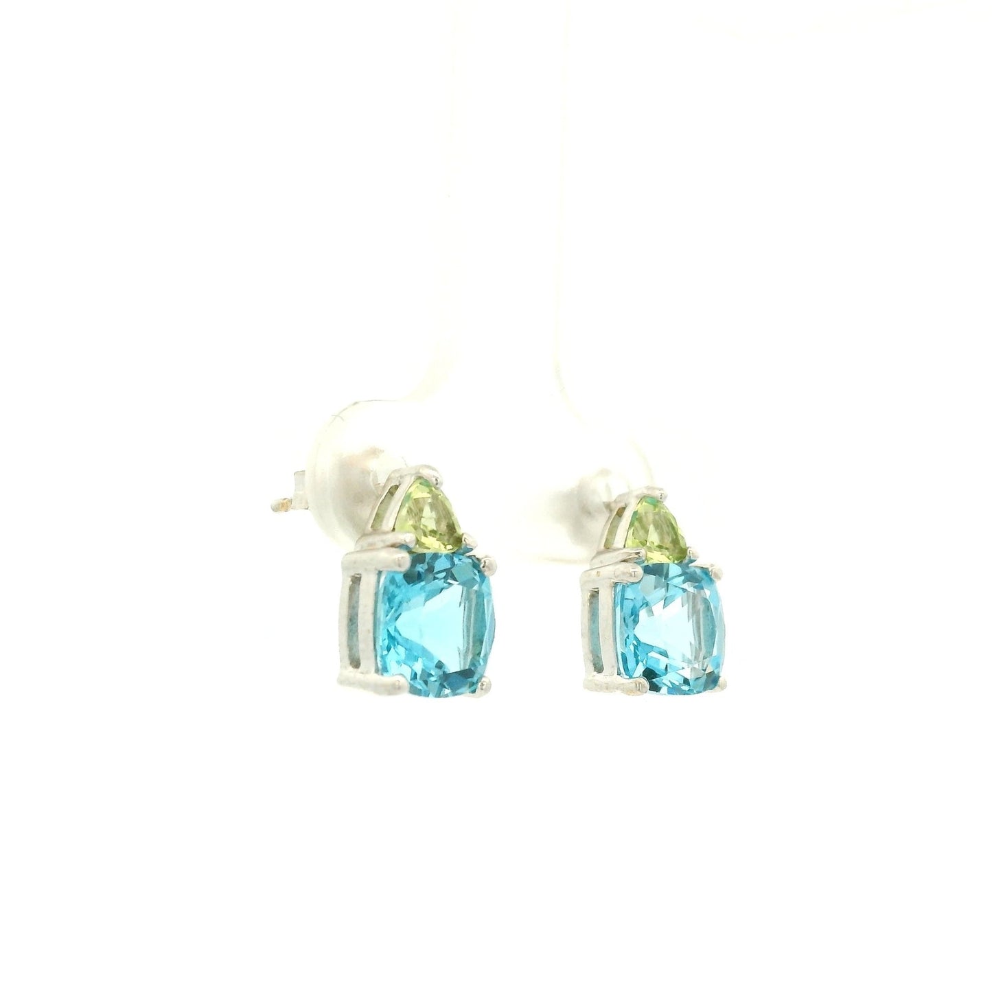 Cushion Cut Blue Topaz & Triangle Cut Peridot Studs - Forever Rox Fine Jewelry