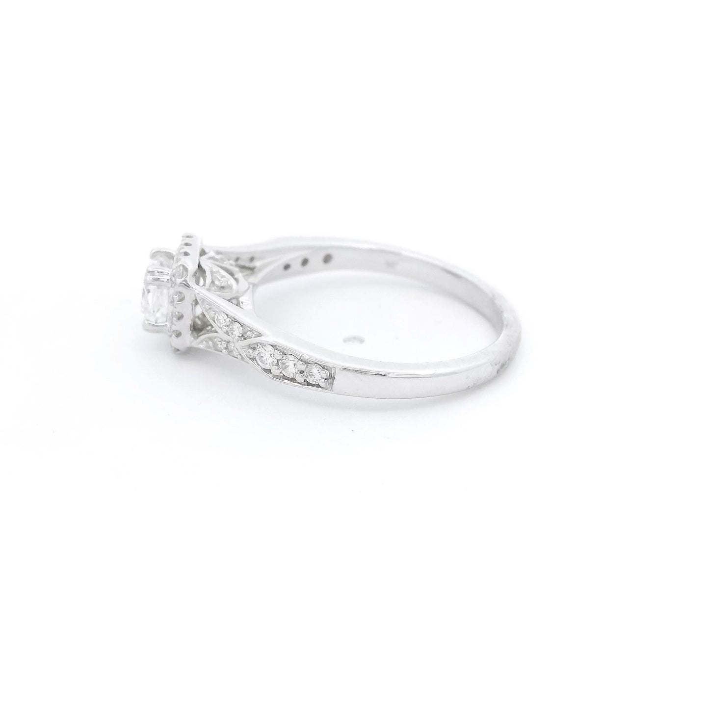 Cushion Cut Bridal Ring With Diamond Halo & Diamonds Down Shank - Forever Rox Fine Jewelry