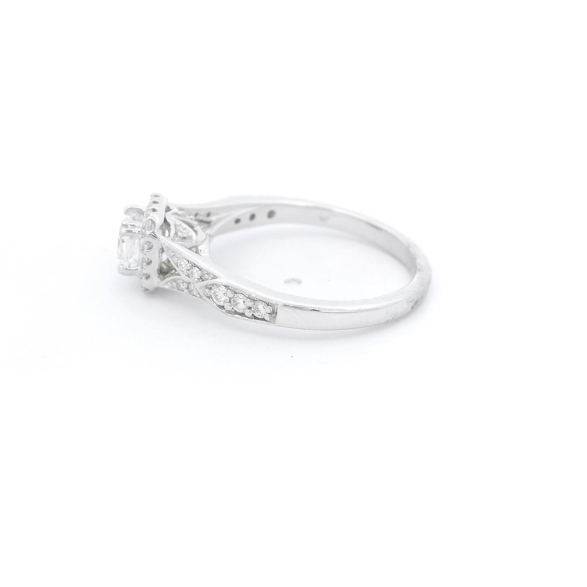 Cushion Cut Bridal Ring With Diamond Halo & Diamonds Down Shank - Forever Rox Fine Jewelry