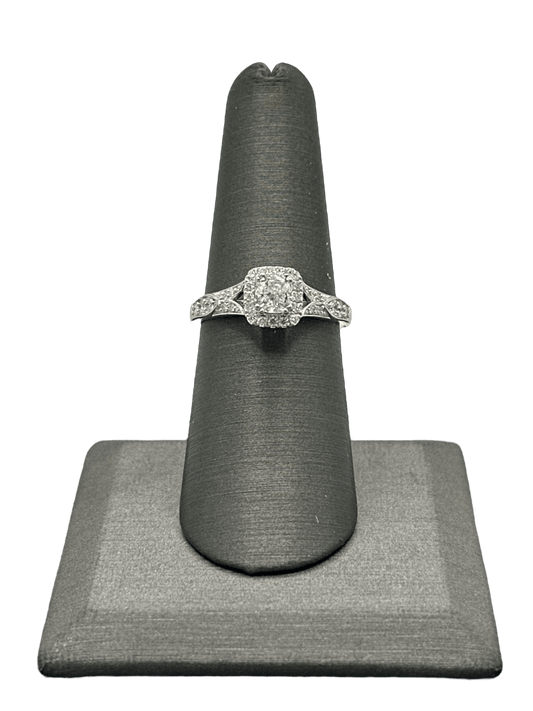 Cushion Cut Bridal Ring With Diamond Halo & Diamonds Down Shank - Forever Rox