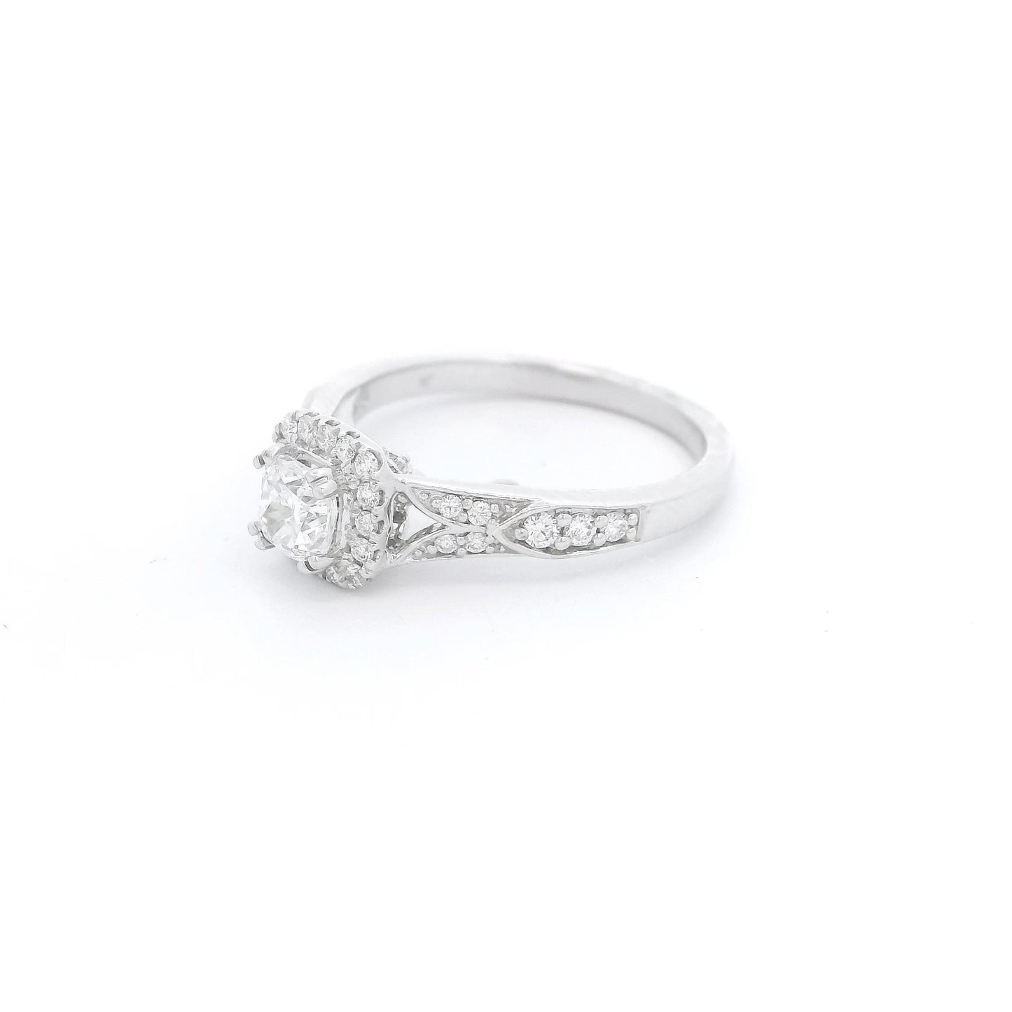 Cushion Cut Bridal Ring With Diamond Halo & Diamonds Down Shank - Forever Rox Fine Jewelry