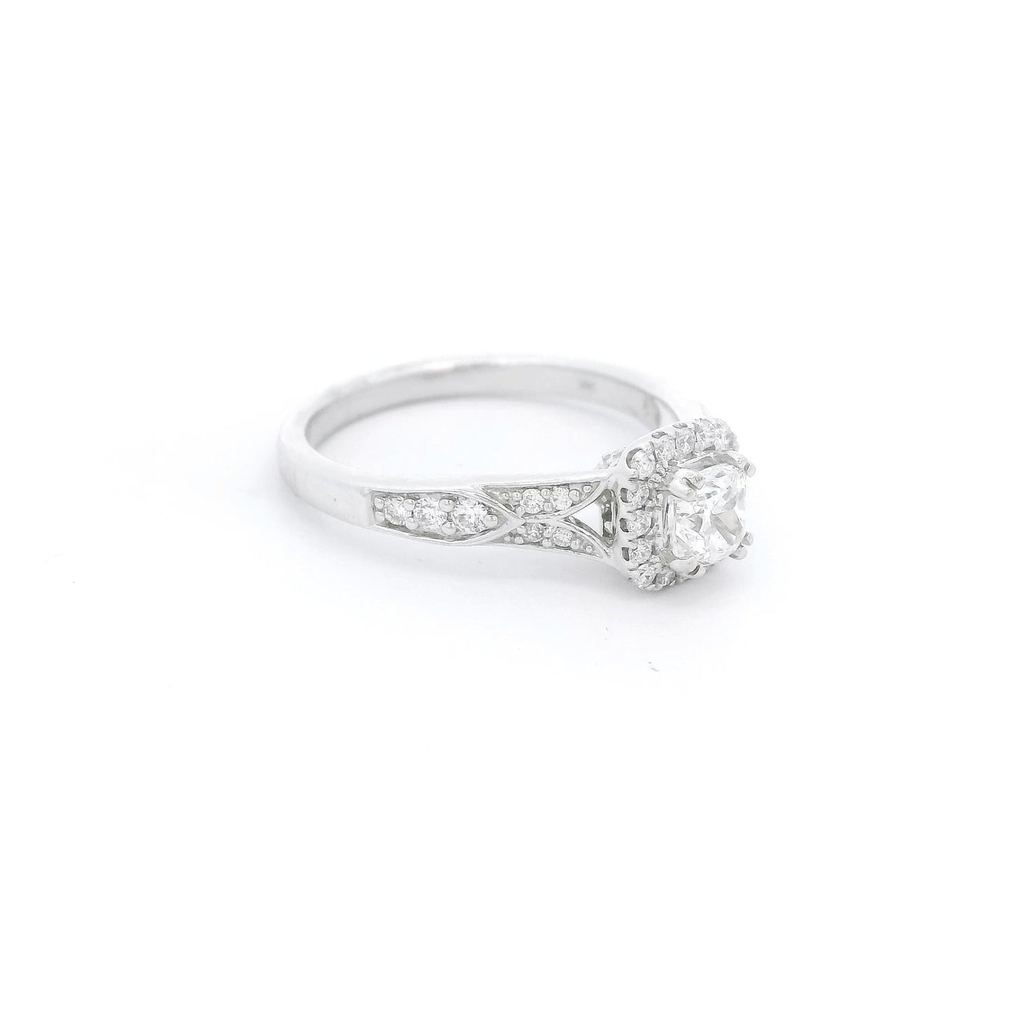 Cushion Cut Bridal Ring With Diamond Halo & Diamonds Down Shank - Forever Rox Fine Jewelry