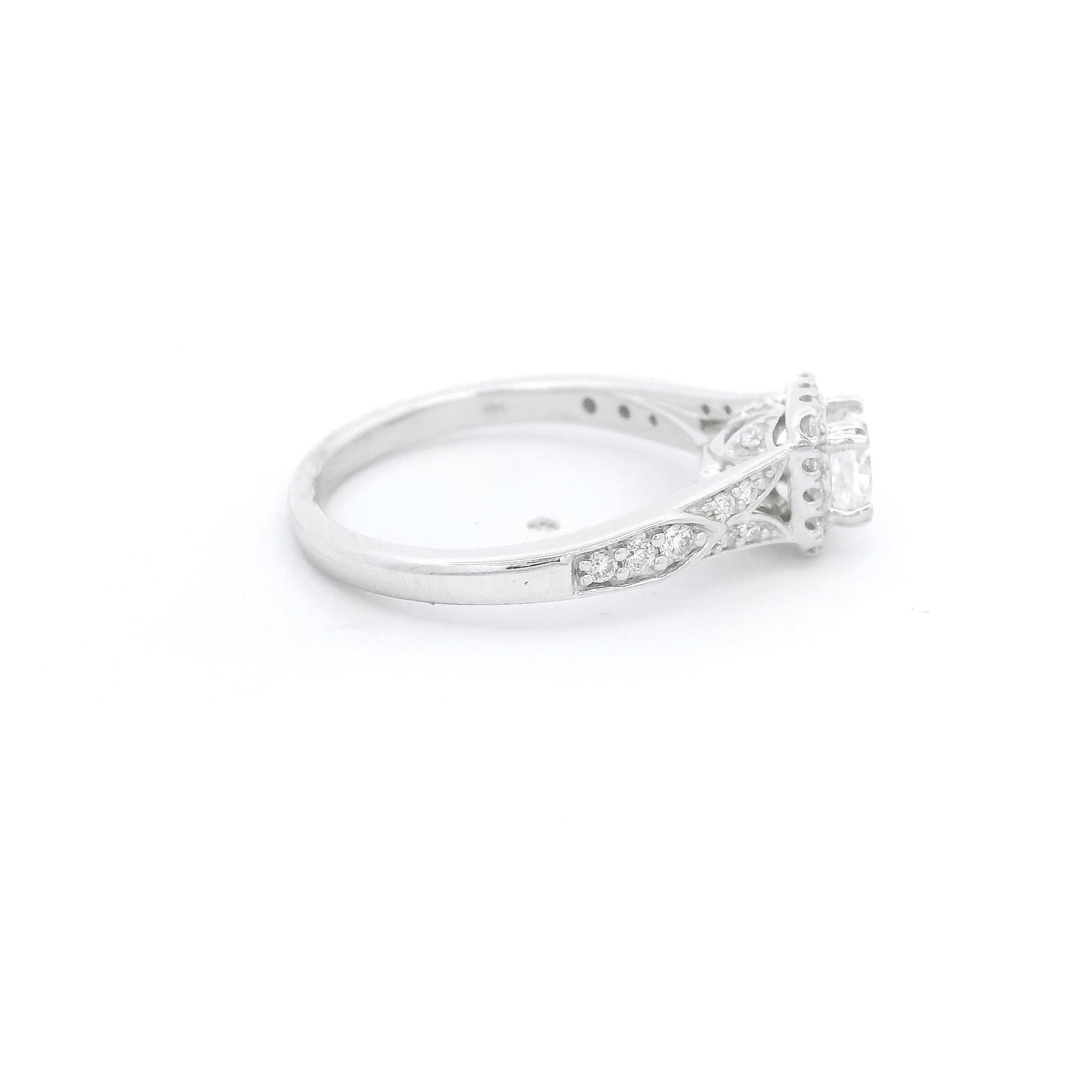 Cushion Cut Bridal Ring With Diamond Halo & Diamonds Down Shank - Forever Rox Fine Jewelry