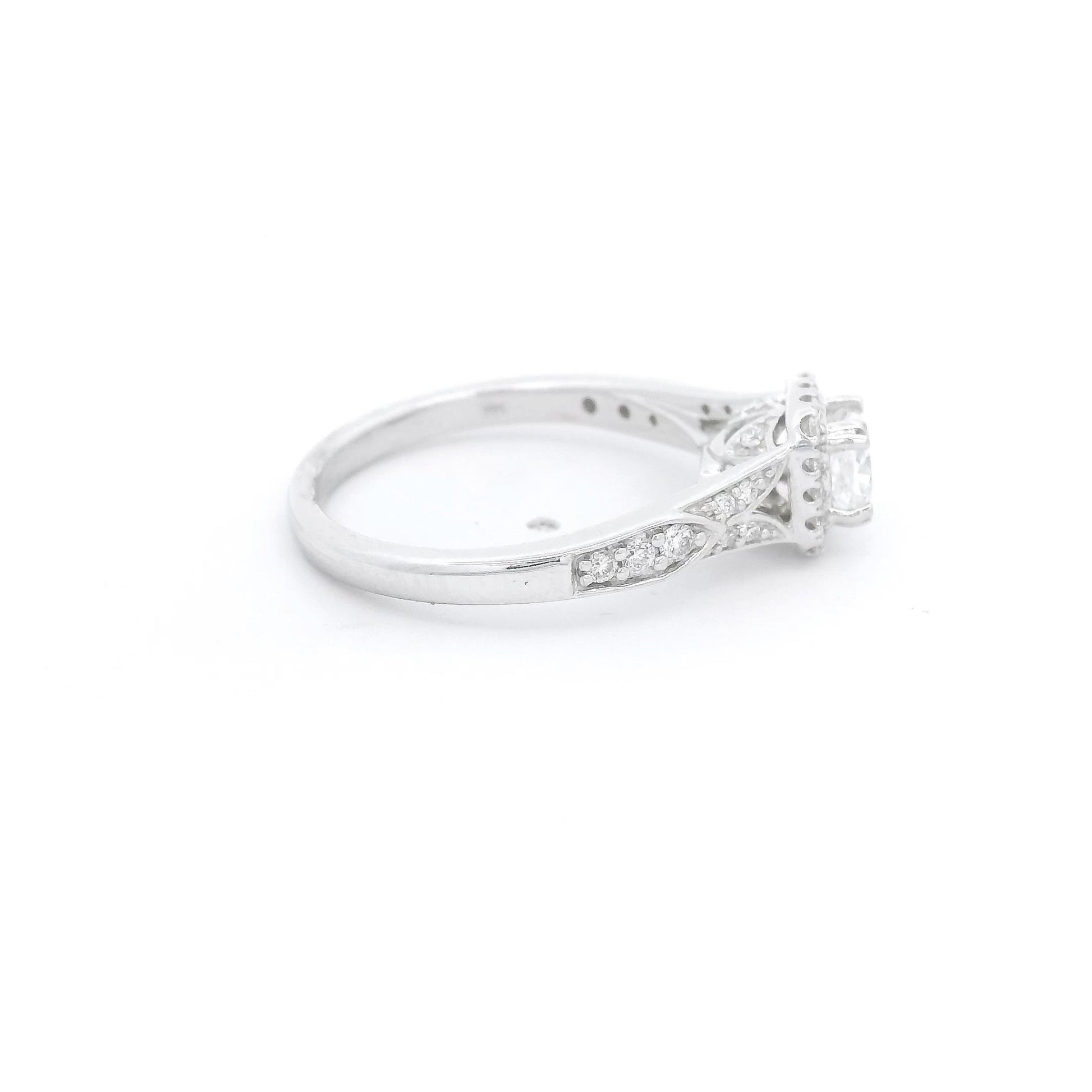 Cushion Cut Bridal Ring With Diamond Halo & Diamonds Down Shank - Forever Rox Fine Jewelry