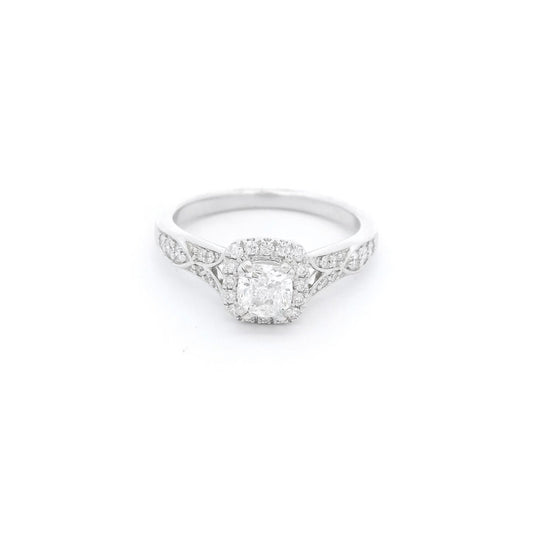 Cushion Cut Bridal Ring With Diamond Halo & Diamonds Down Shank - Forever Rox Fine Jewelry
