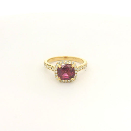 Cushion Cut Certfied No Heat Ruby & Diamond Ring - Forever Rox Fine Jewelry
