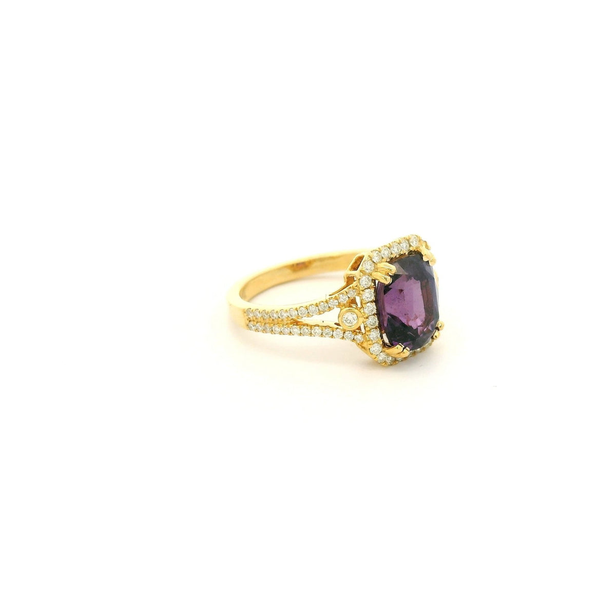 Cushion Cut Certified No Heat Purple Sapphire & Diamond Split Shank Ring - Forever Rox Fine Jewelry
