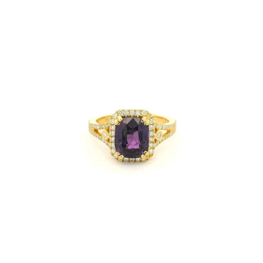 Cushion Cut Certified No Heat Purple Sapphire & Diamond Split Shank Ring - Forever Rox Fine Jewelry