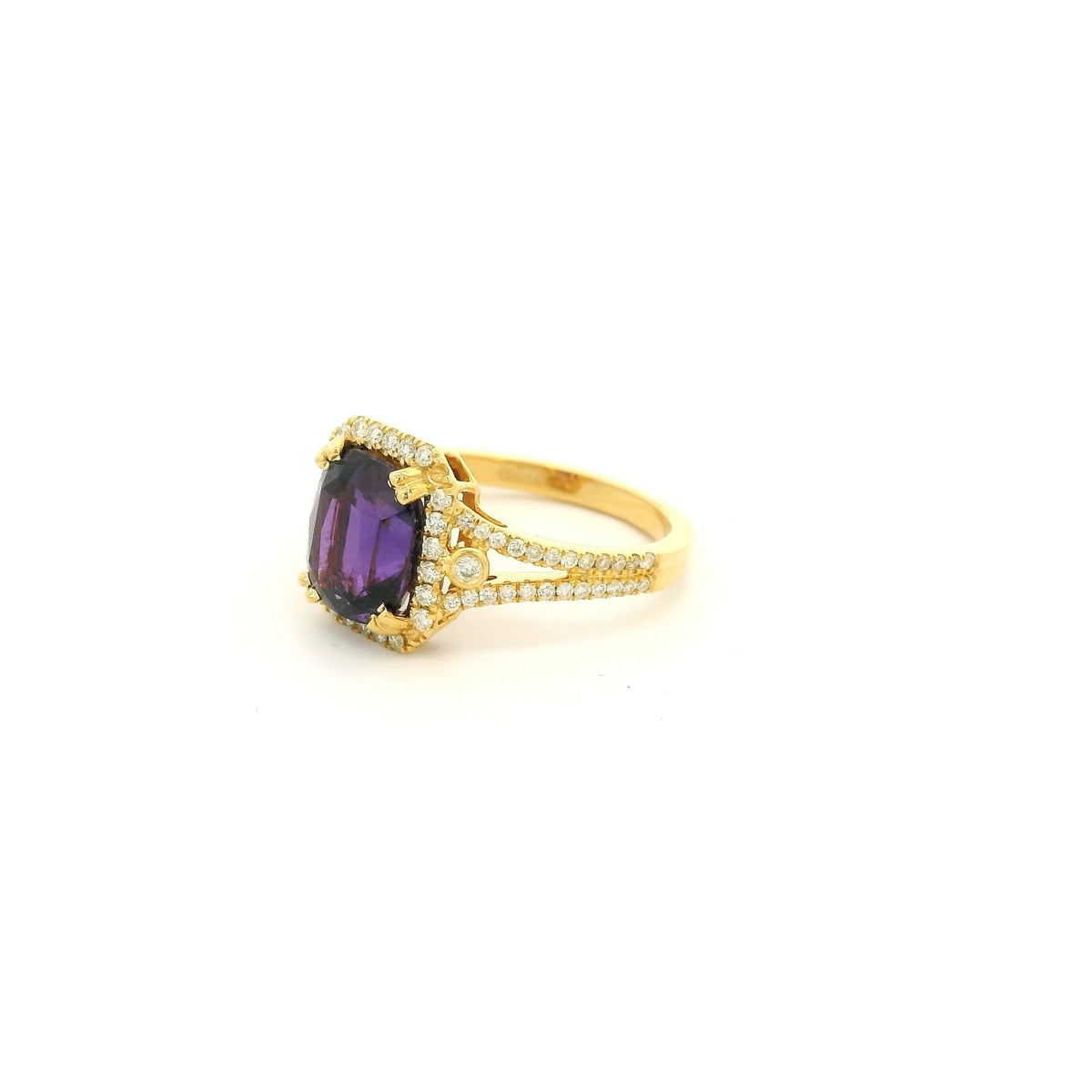 Cushion Cut Certified No Heat Purple Sapphire & Diamond Split Shank Ring - Forever Rox Fine Jewelry