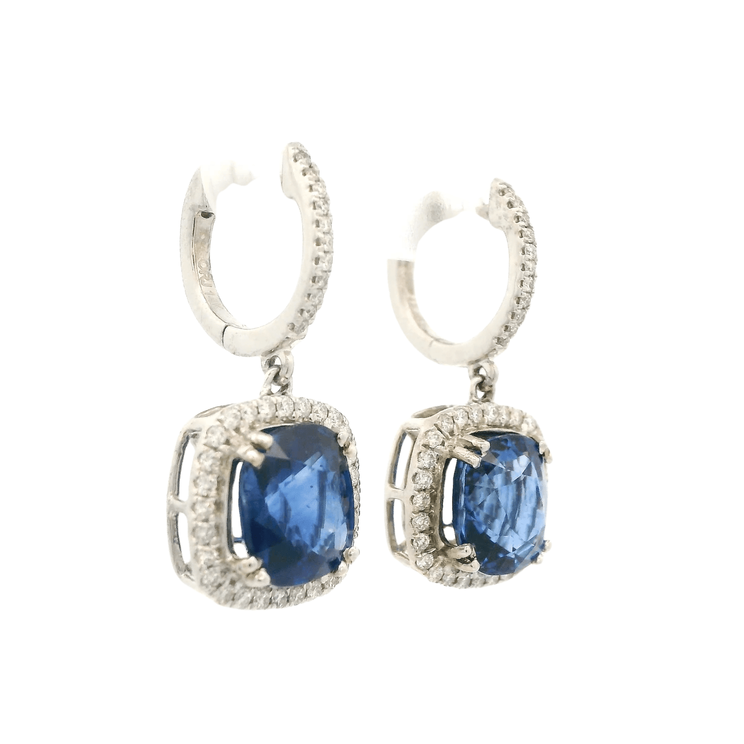 Cushion Cut Ceylon Sapphire & Diamond Dangles - Forever Rox