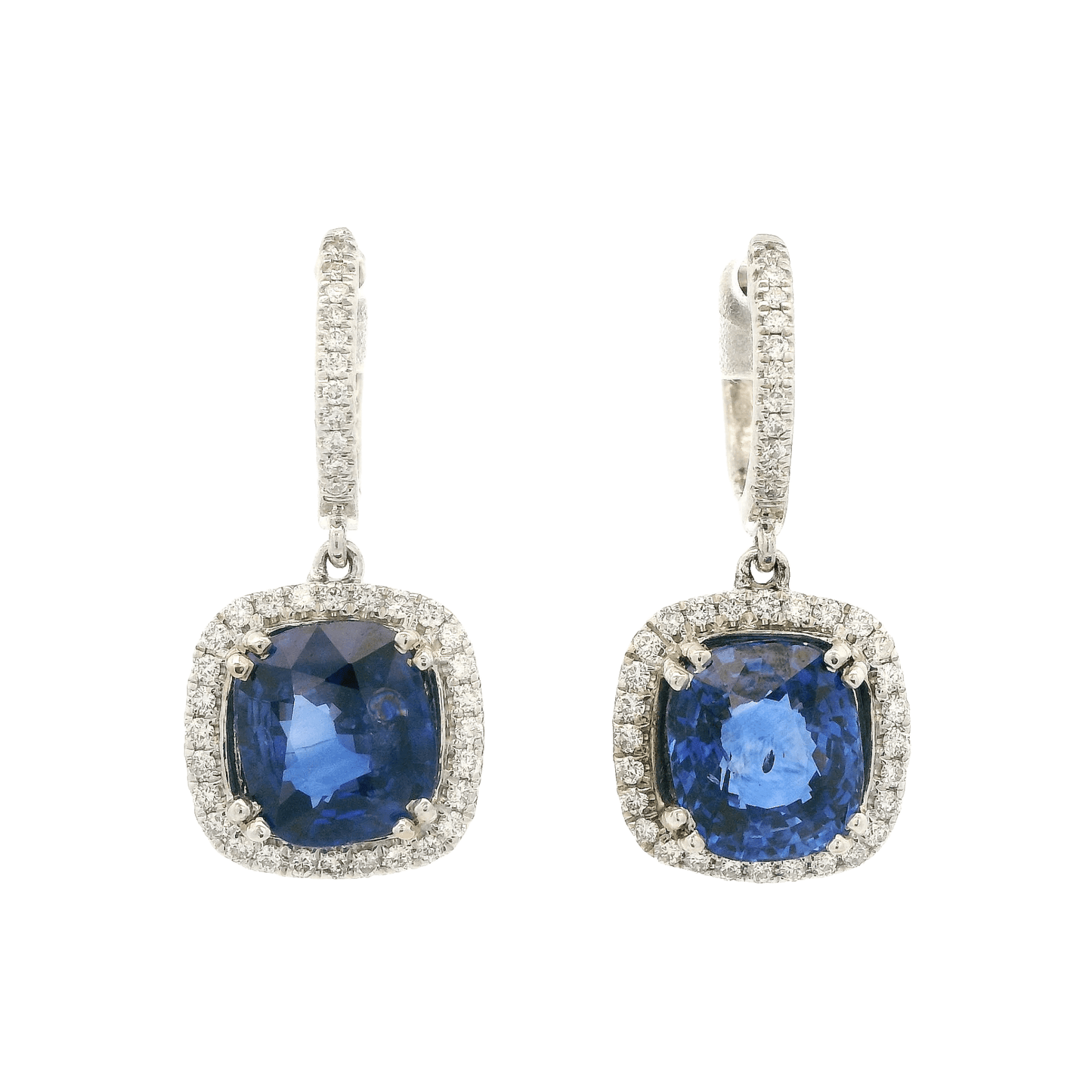Cushion Cut Ceylon Sapphire & Diamond Dangles - Forever Rox