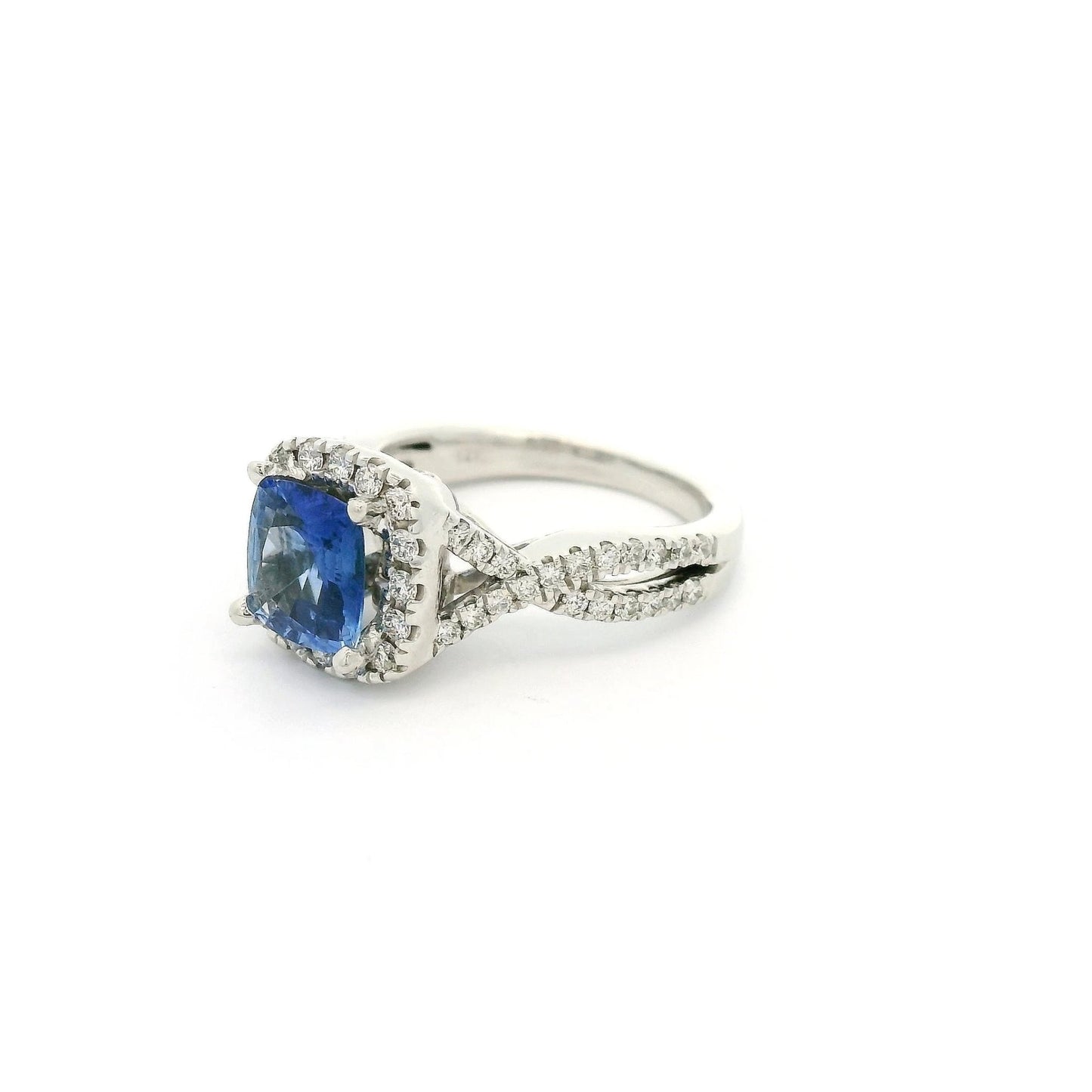 Cushion Cut Ceylon Sapphire & Diamond Ring - Forever Rox