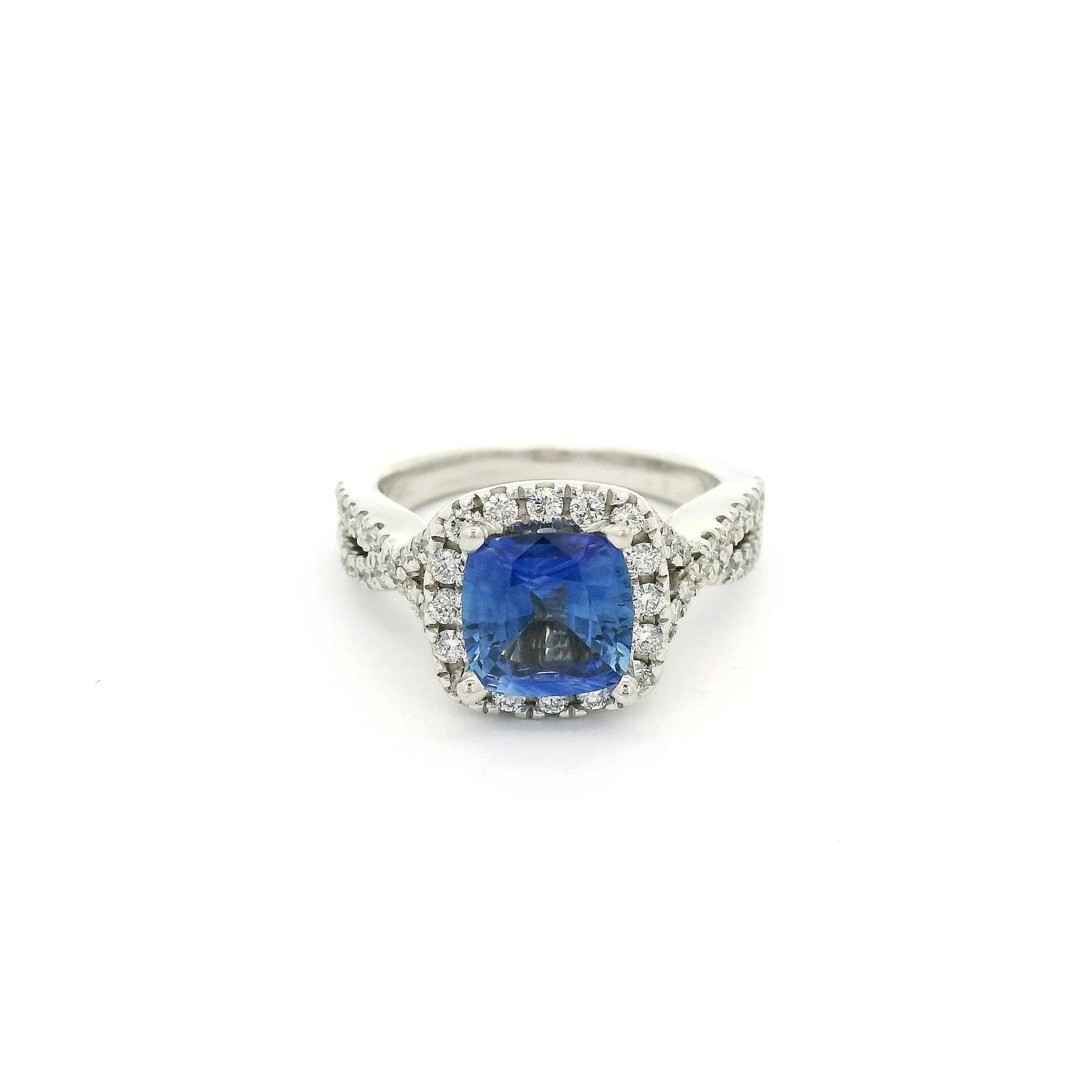 Cushion Cut Ceylon Sapphire & Diamond Ring - Forever Rox