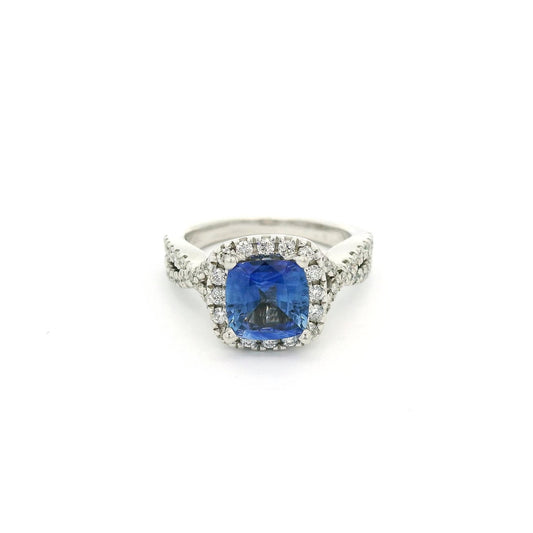 Cushion Cut Ceylon Sapphire & Diamond Ring - Forever Rox