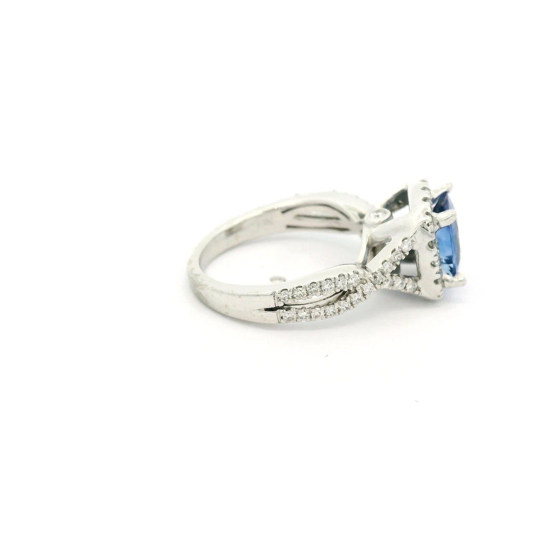 Cushion Cut Ceylon Sapphire & Diamond Ring - Forever Rox