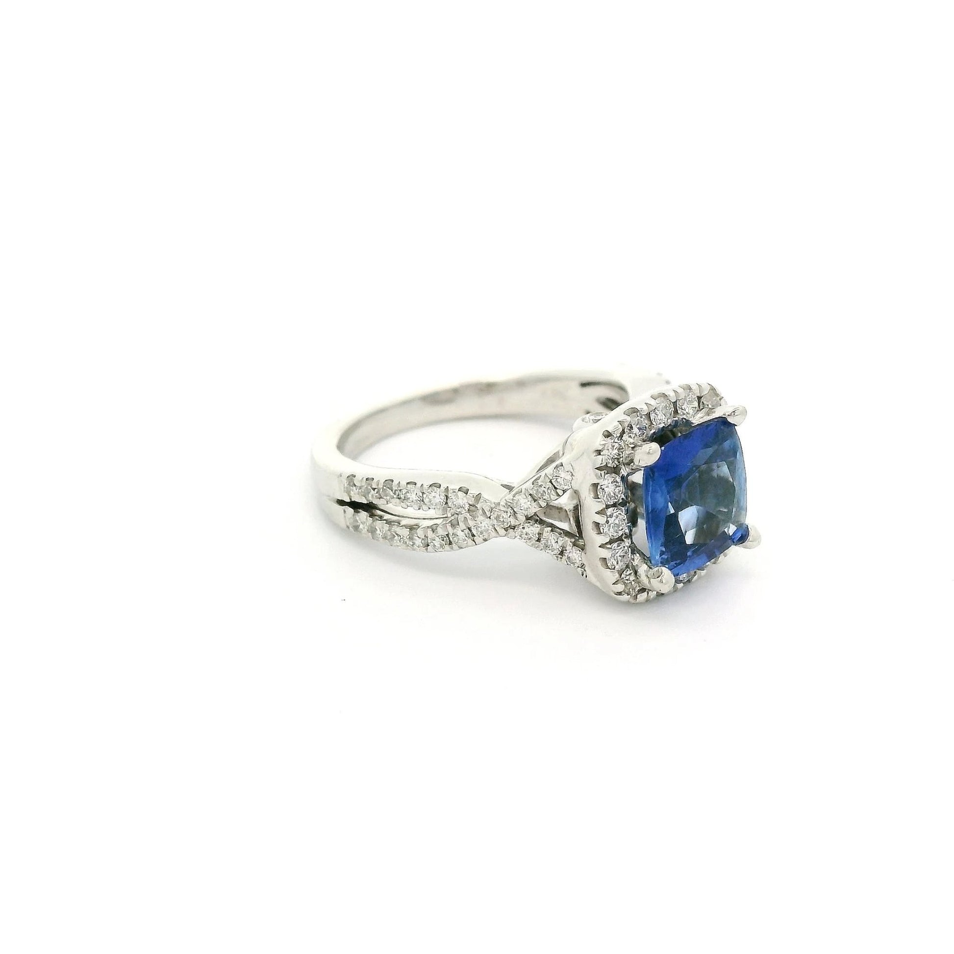 Cushion Cut Ceylon Sapphire & Diamond Ring - Forever Rox