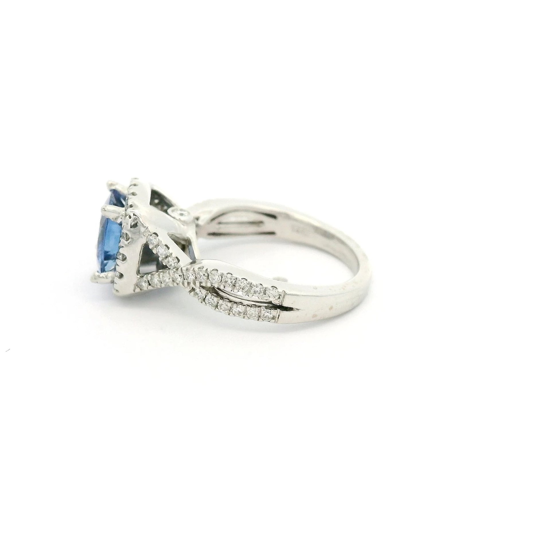 Cushion Cut Ceylon Sapphire & Diamond Ring - Forever Rox