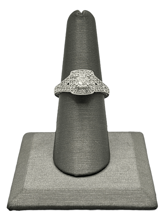 Cushion Cut Diamond Bridal Ring With Square Diamond Halo & Diamonds Down Each Split Shank - Forever Rox