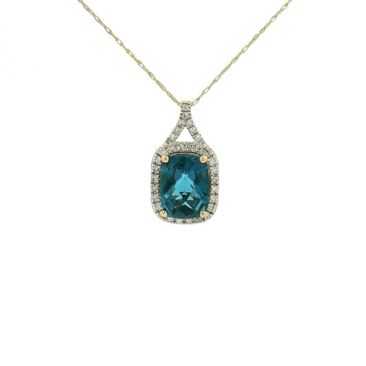 Cushion Cut London Blue Topaz Pendant with Diamond Halo - Forever Rox Fine Jewelry