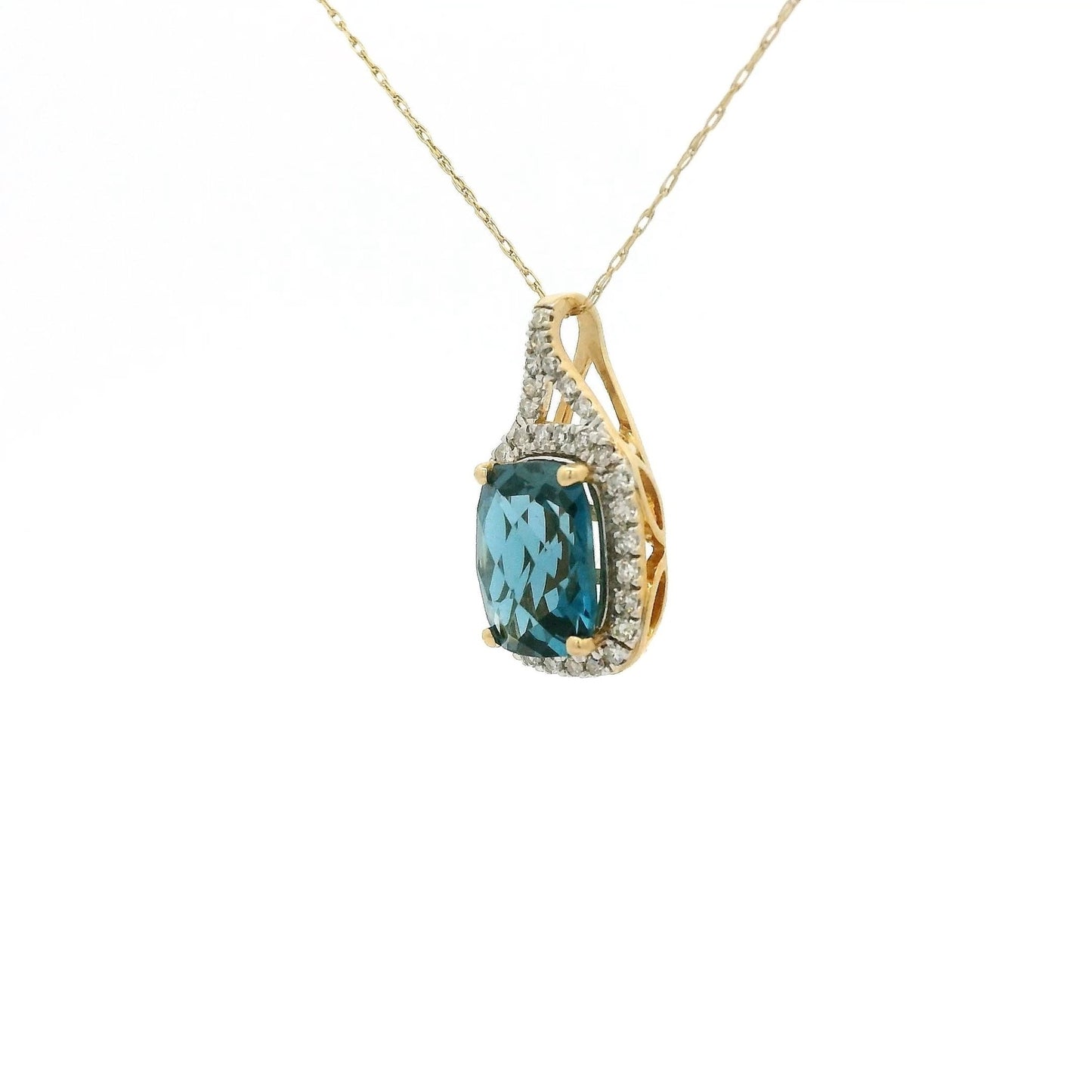 Cushion Cut London Blue Topaz Pendant with Diamond Halo - Forever Rox Fine Jewelry