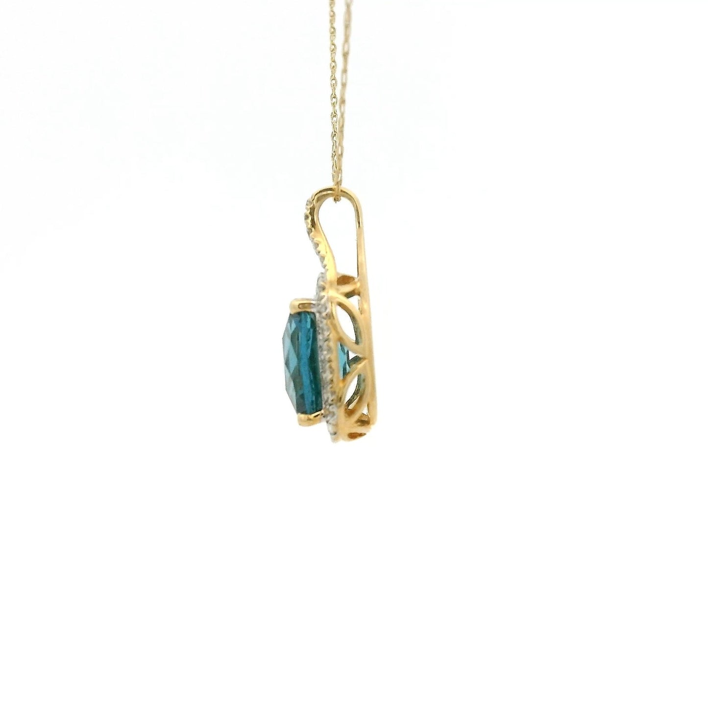 Cushion Cut London Blue Topaz Pendant with Diamond Halo - Forever Rox Fine Jewelry