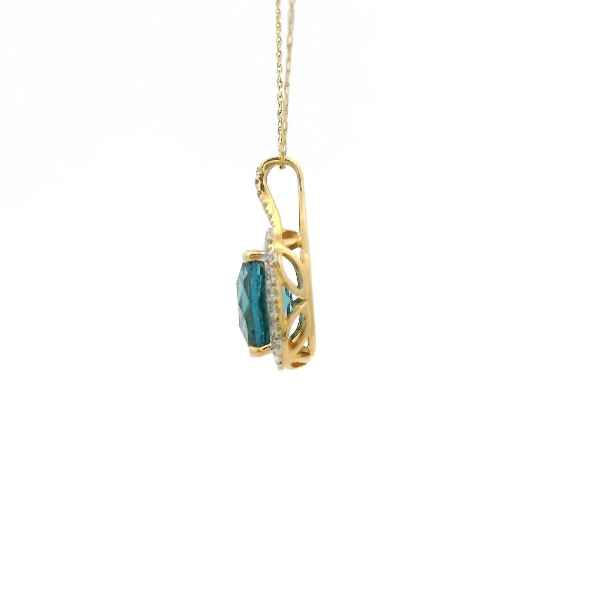 Cushion Cut London Blue Topaz Pendant with Diamond Halo - Forever Rox Fine Jewelry