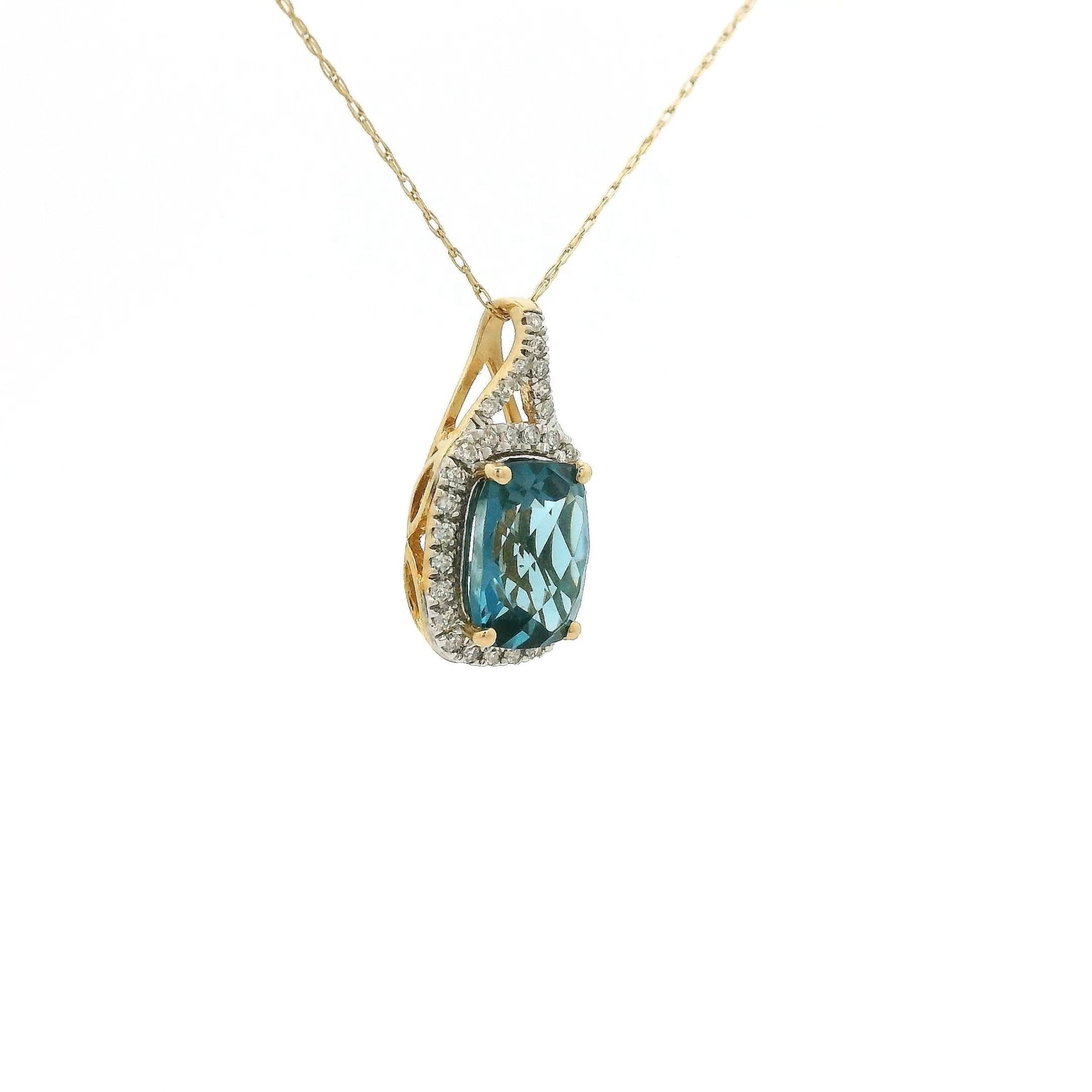 Cushion Cut London Blue Topaz Pendant with Diamond Halo - Forever Rox Fine Jewelry