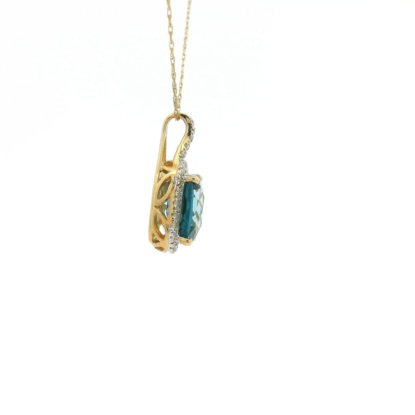 Cushion Cut London Blue Topaz Pendant with Diamond Halo - Forever Rox Fine Jewelry