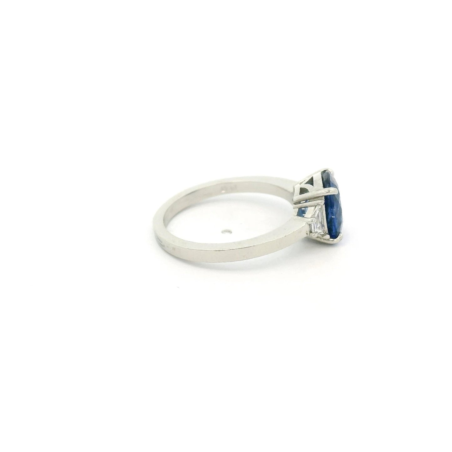 Cushion Cut Sapphire Ring With Two Trapezoid Cut Diamonds - Forever Rox Fine Jewelry