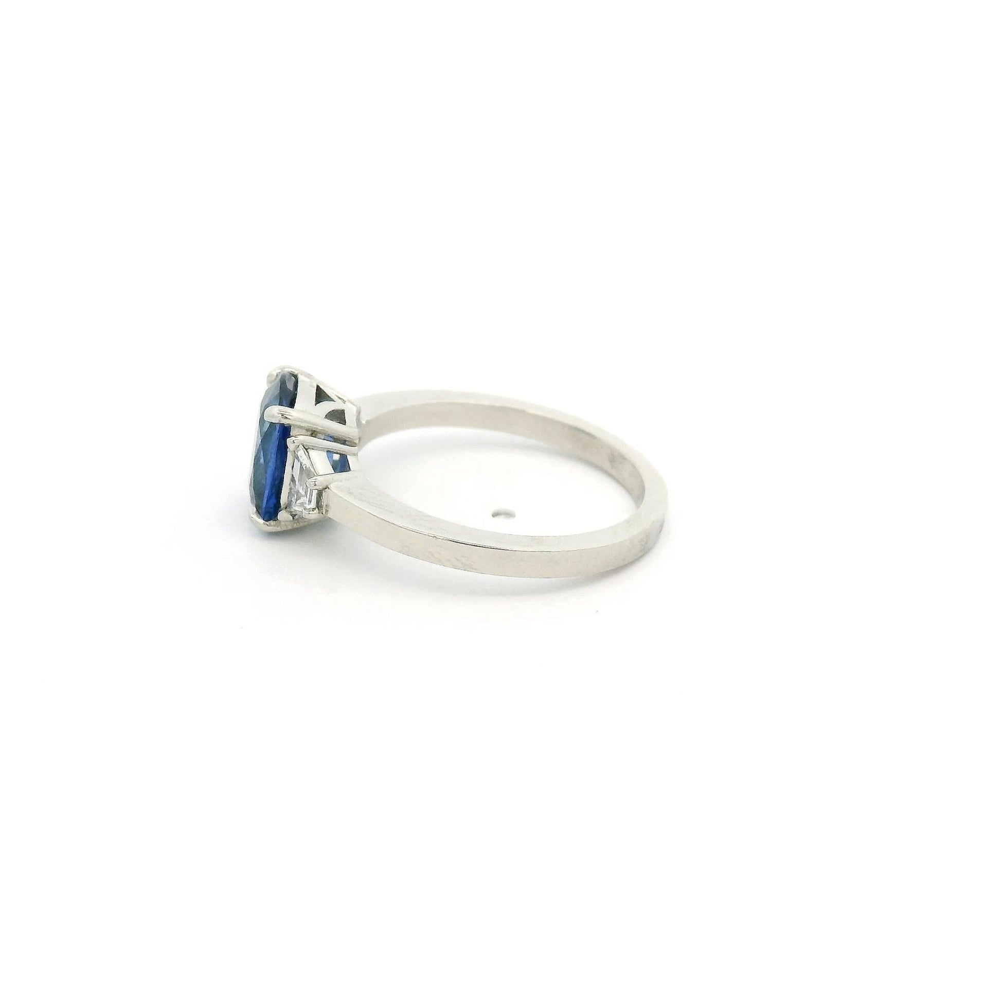 Cushion Cut Sapphire Ring With Two Trapezoid Cut Diamonds - Forever Rox Fine Jewelry