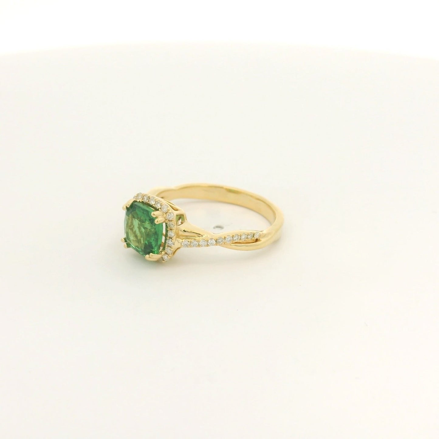 Cushion Cut Tsavorite & Diamond Crossover Ring - Forever Rox Fine Jewelry