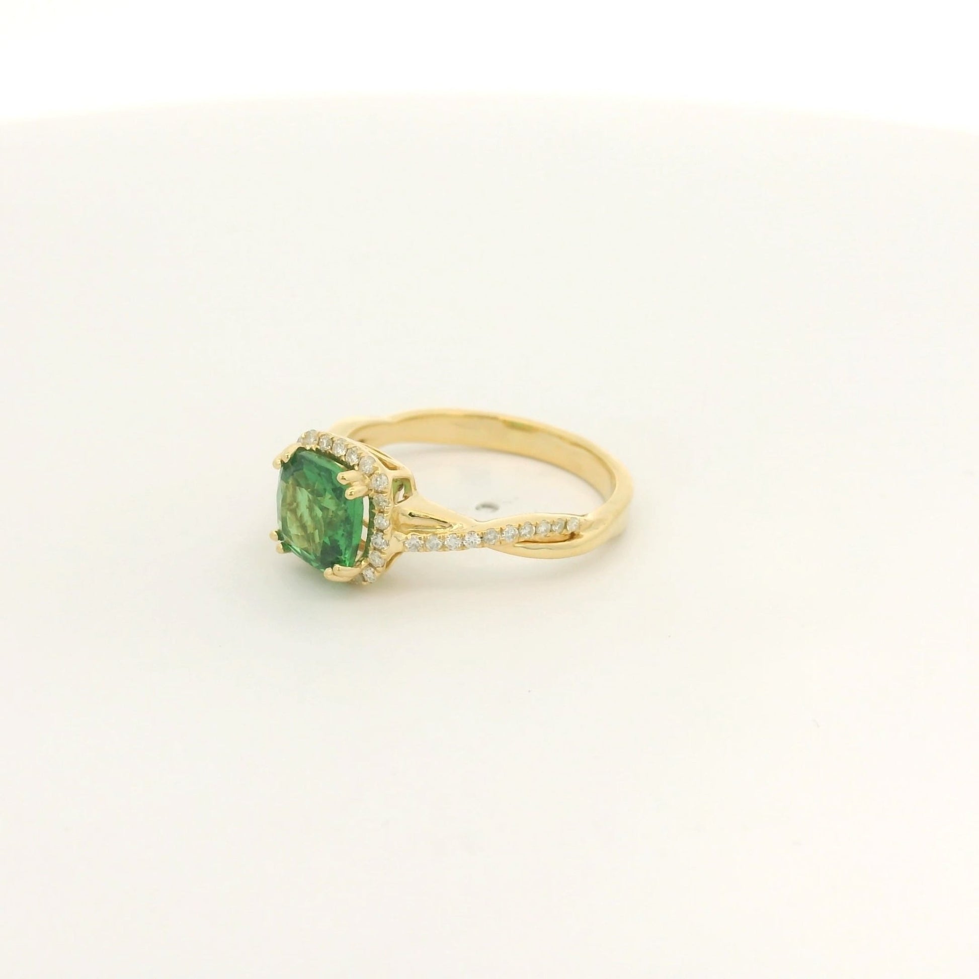 Cushion Cut Tsavorite & Diamond Crossover Ring - Forever Rox Fine Jewelry