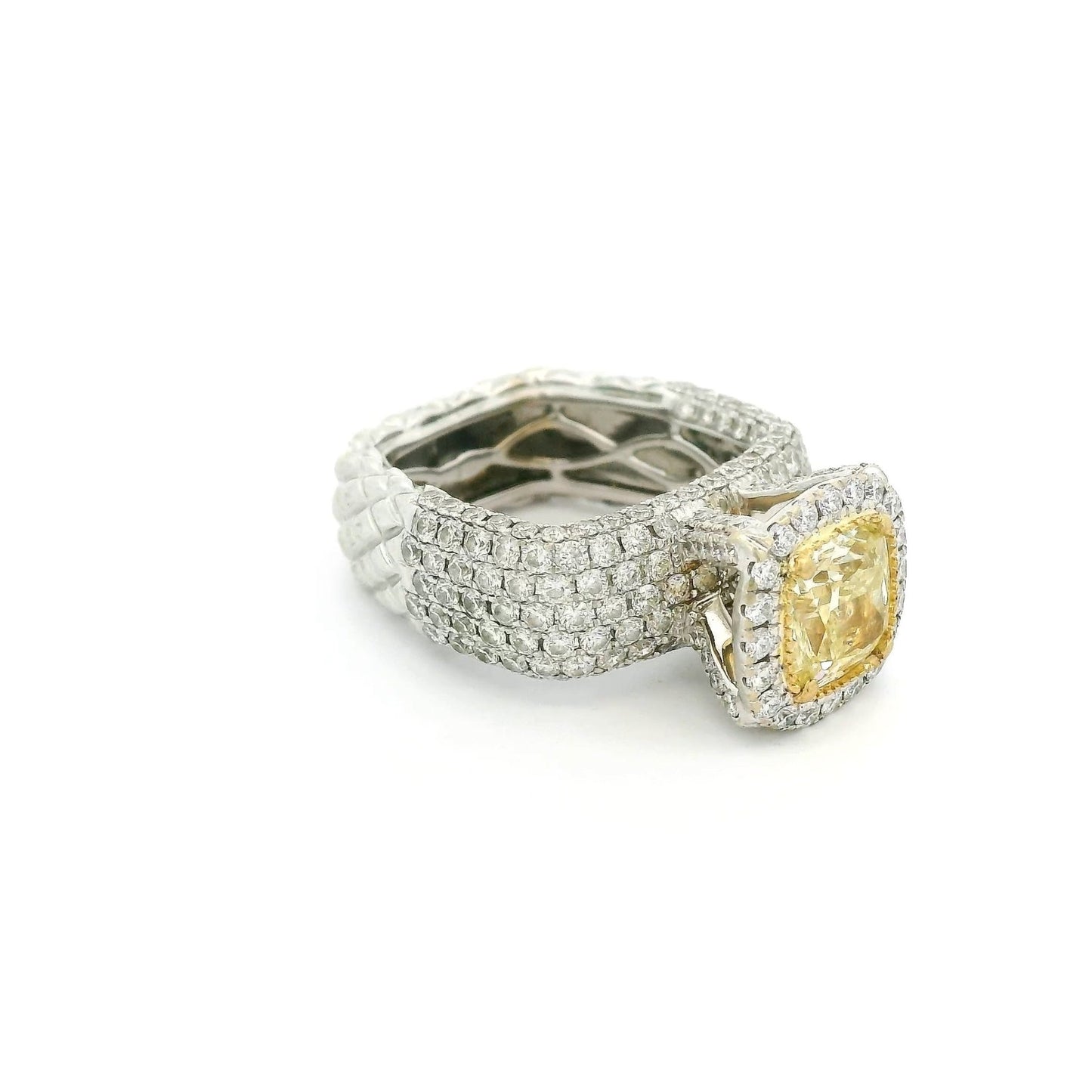 Cushion Cut Yellow Diamond & Pavé Set Diamond Ring - Forever Rox Fine Jewelry