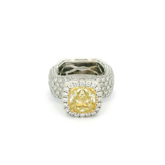 Cushion Cut Yellow Diamond & Pavé Set Diamond Ring - Forever Rox Fine Jewelry