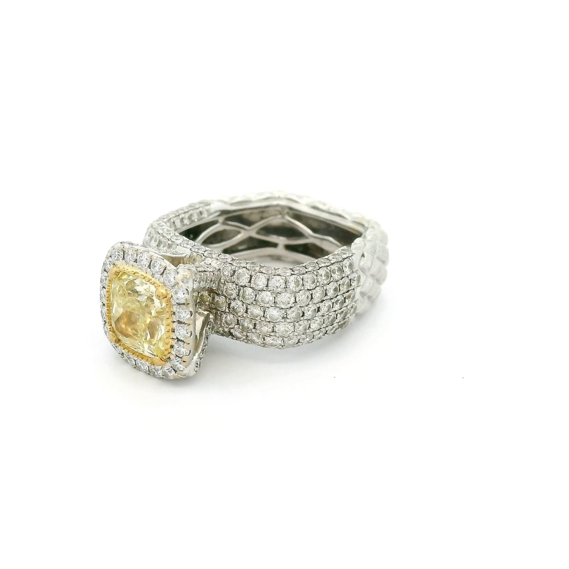 Cushion Cut Yellow Diamond & Pavé Set Diamond Ring - Forever Rox Fine Jewelry