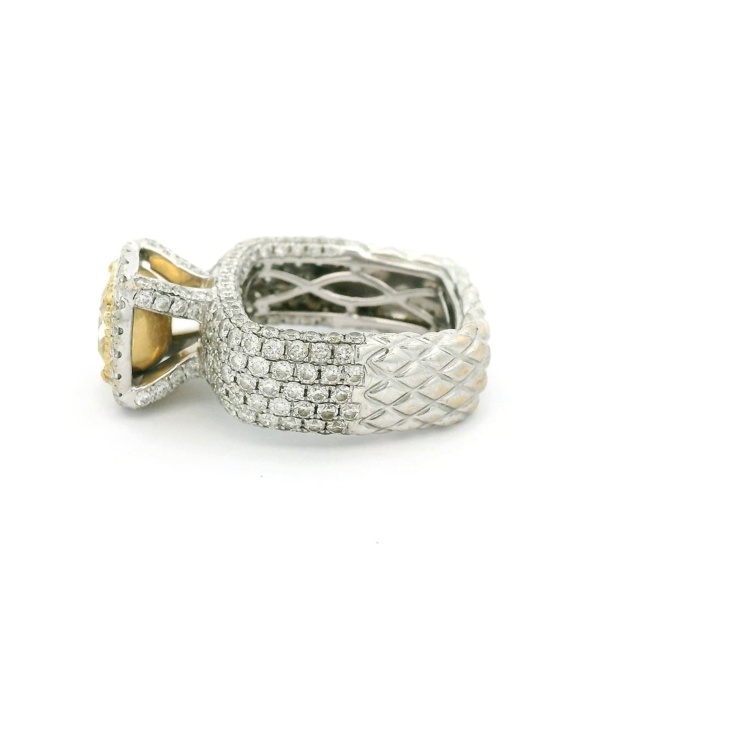 Cushion Cut Yellow Diamond & Pavé Set Diamond Ring - Forever Rox Fine Jewelry