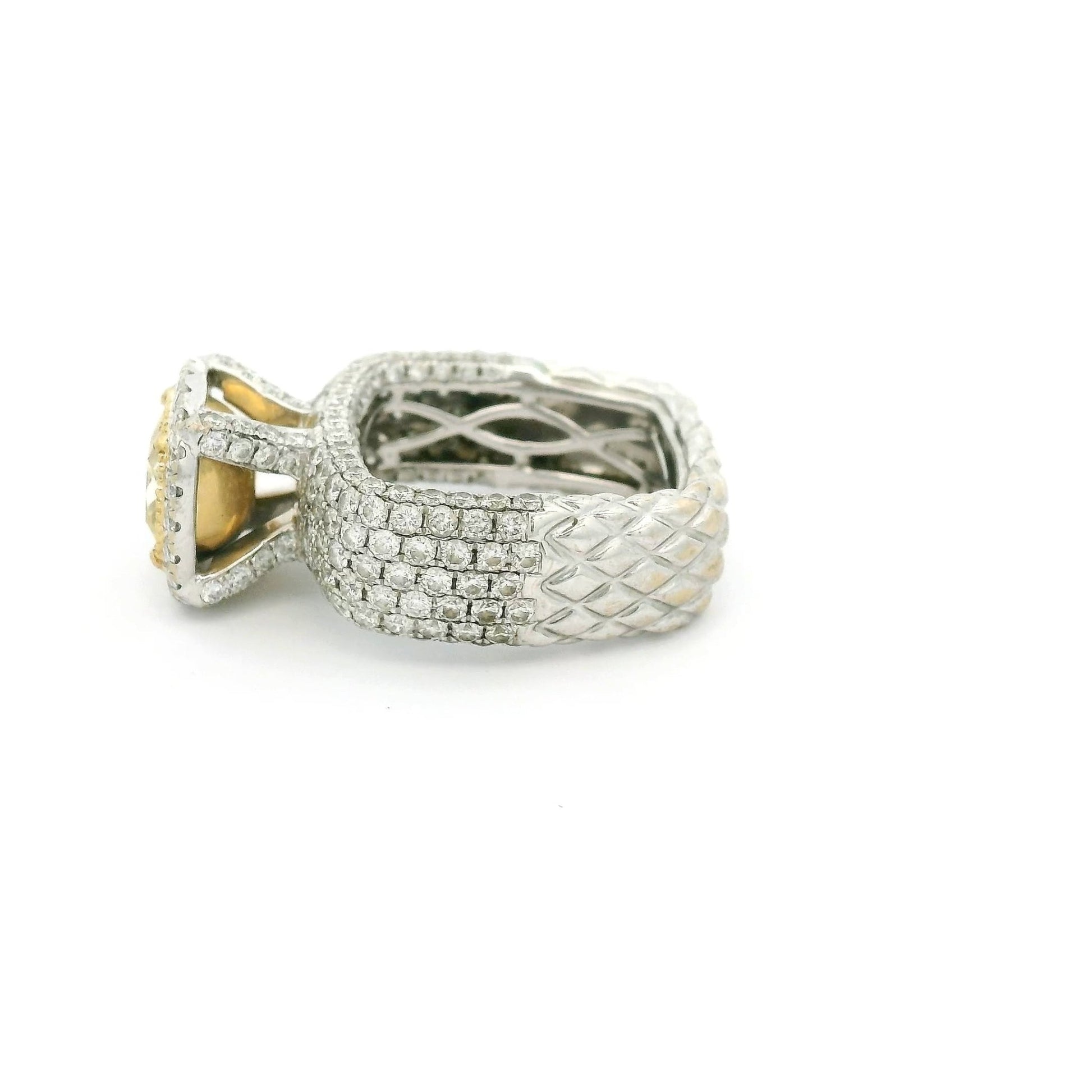 Cushion Cut Yellow Diamond & Pavé Set Diamond Ring - Forever Rox Fine Jewelry