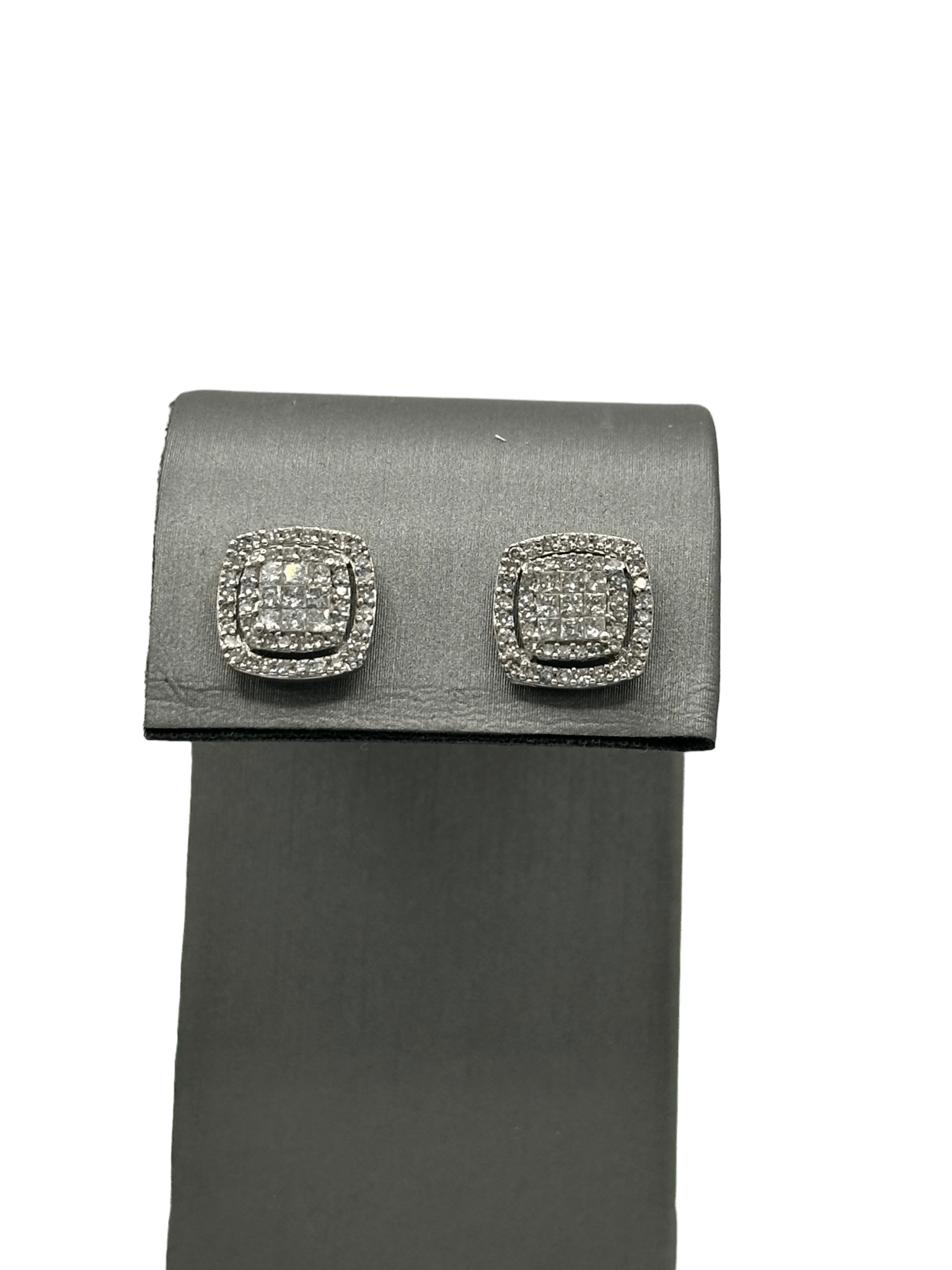 Cushion Square Shape Studs With Princess Cut Diamonds in The Center & Two Diamond Halos - Forever Rox