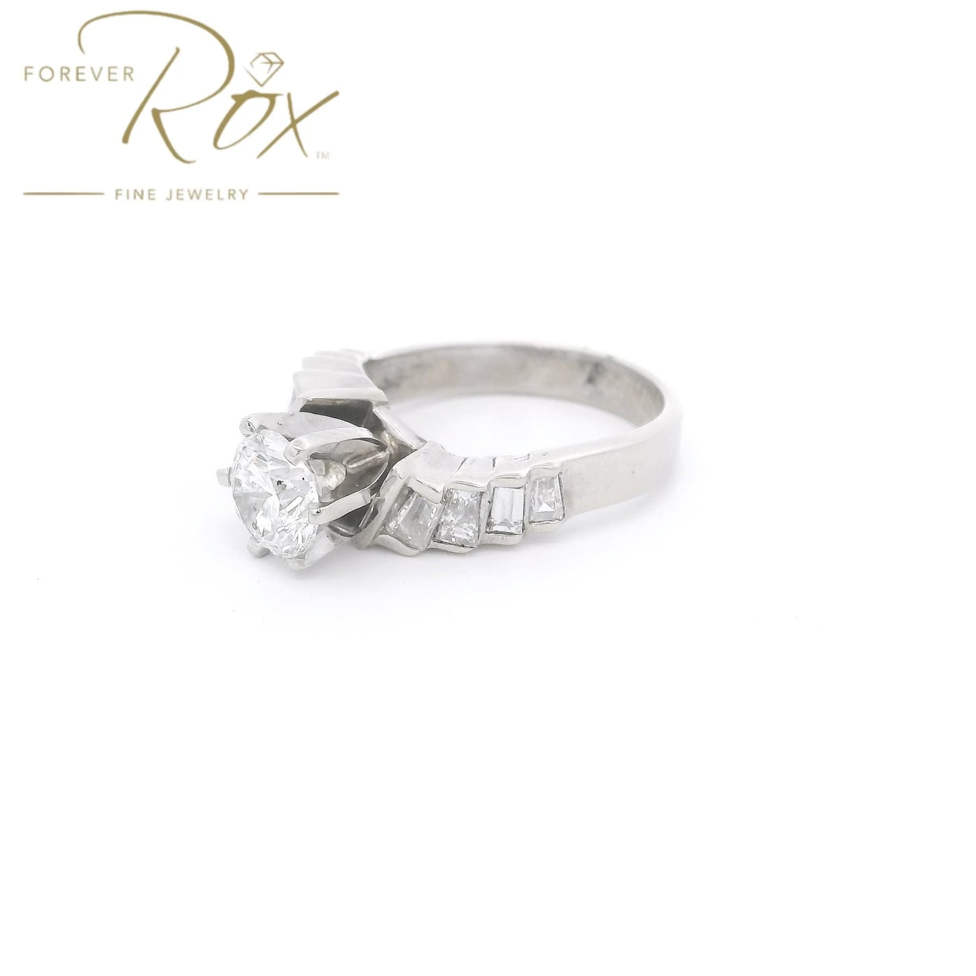 Custom 1.17ct Round Cut Diamond & Baguette Curve Bridal Ring - Forever Rox Fine Jewelry