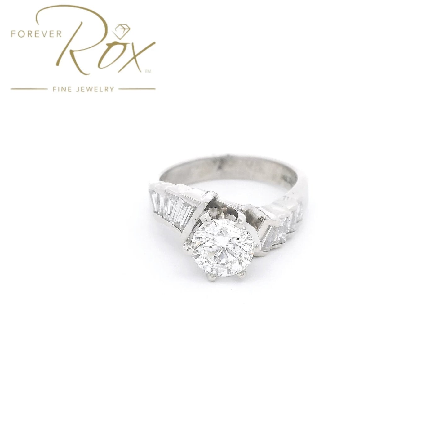 Custom 1.17ct Round Cut Diamond & Baguette Curve Bridal Ring - Forever Rox Fine Jewelry