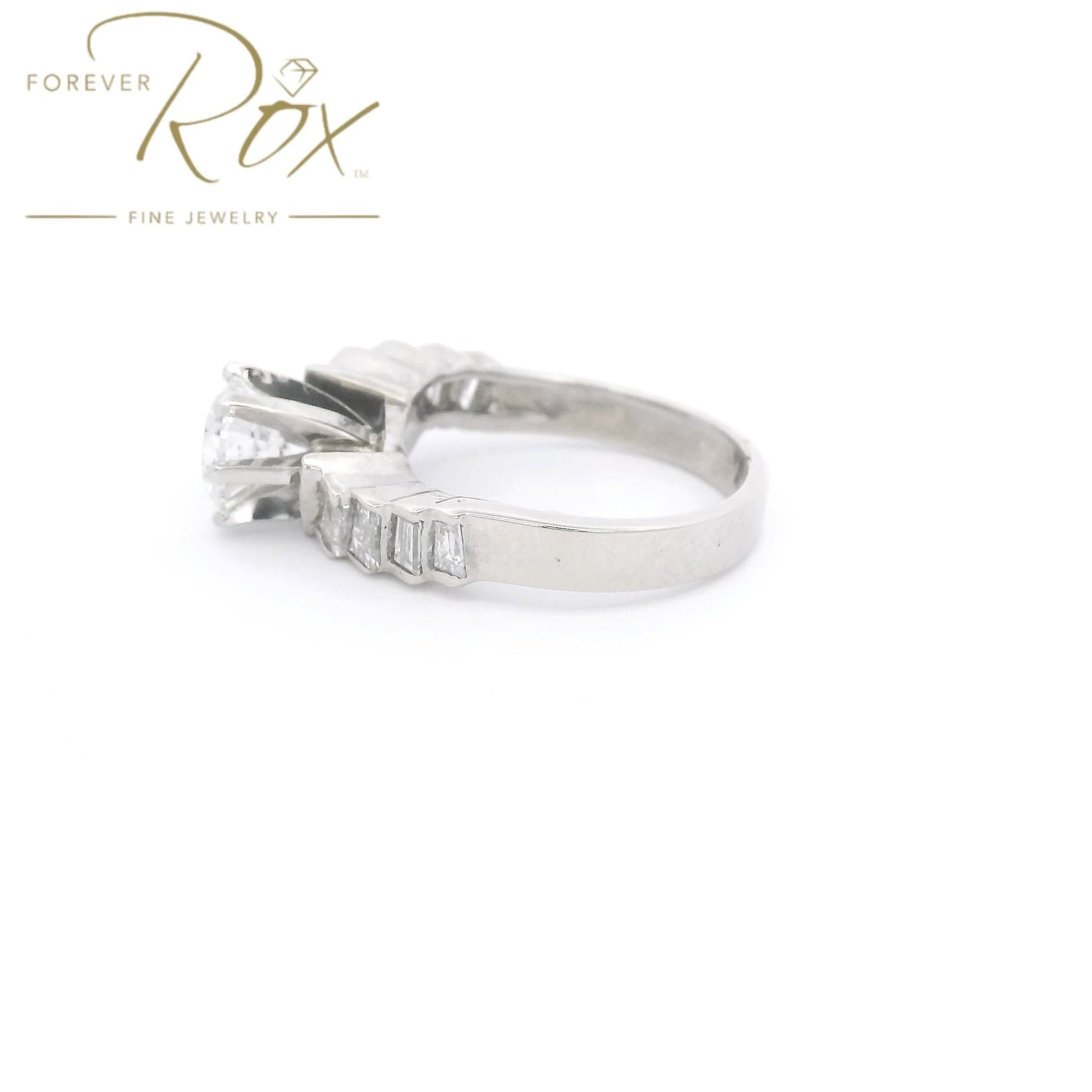 Custom 1.17ct Round Cut Diamond & Baguette Curve Bridal Ring - Forever Rox Fine Jewelry