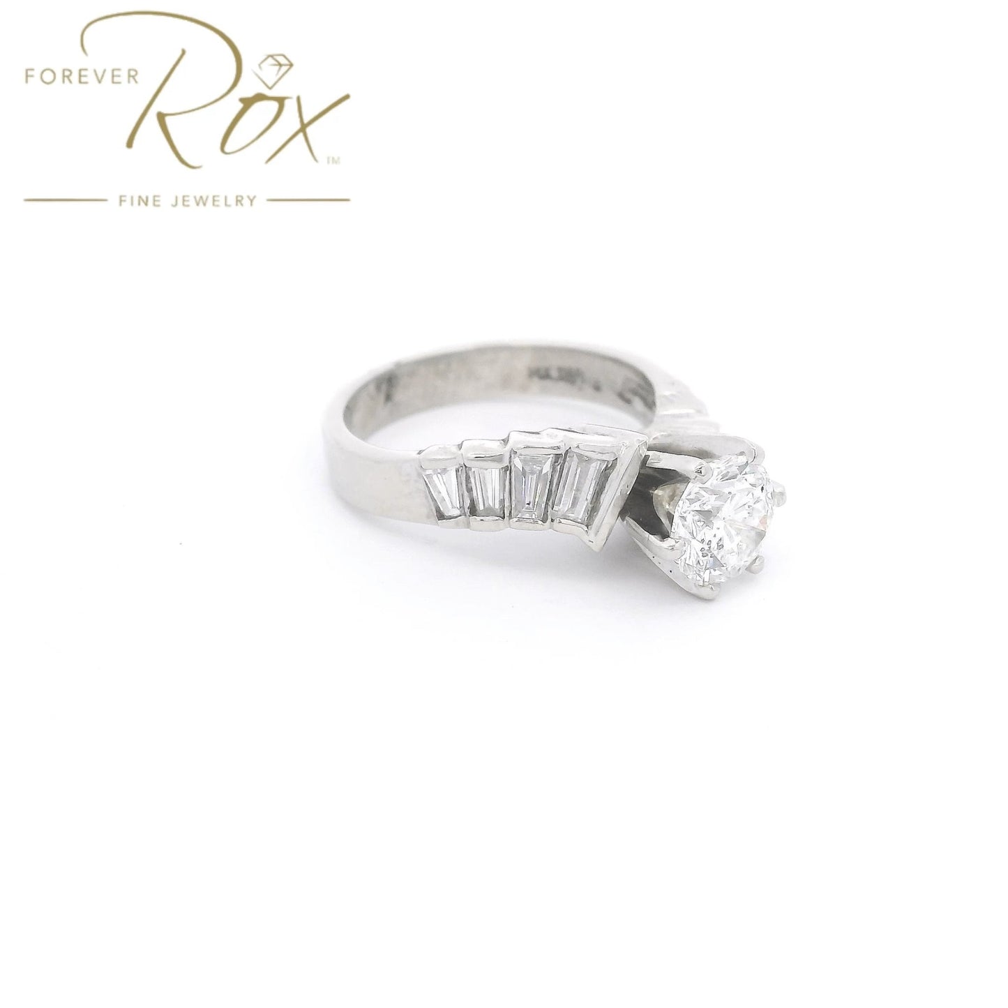 Custom 1.17ct Round Cut Diamond & Baguette Curve Bridal Ring - Forever Rox Fine Jewelry