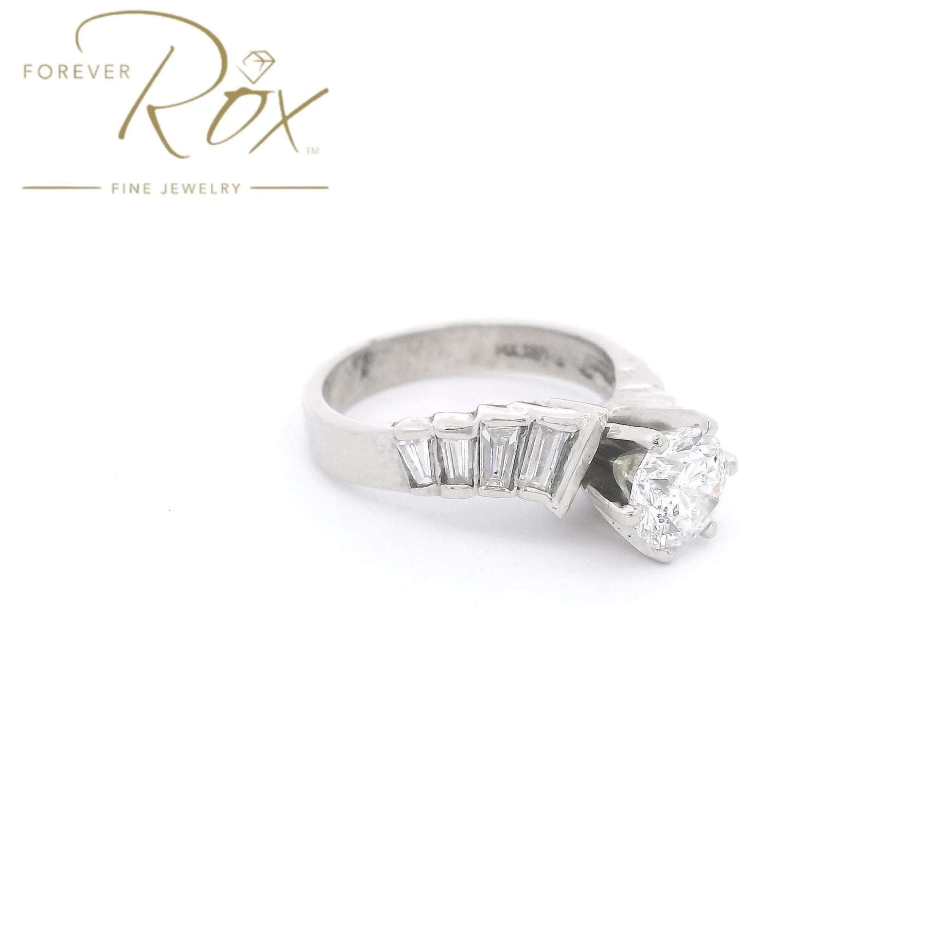 Custom 1.17ct Round Cut Diamond & Baguette Curve Bridal Ring - Forever Rox Fine Jewelry