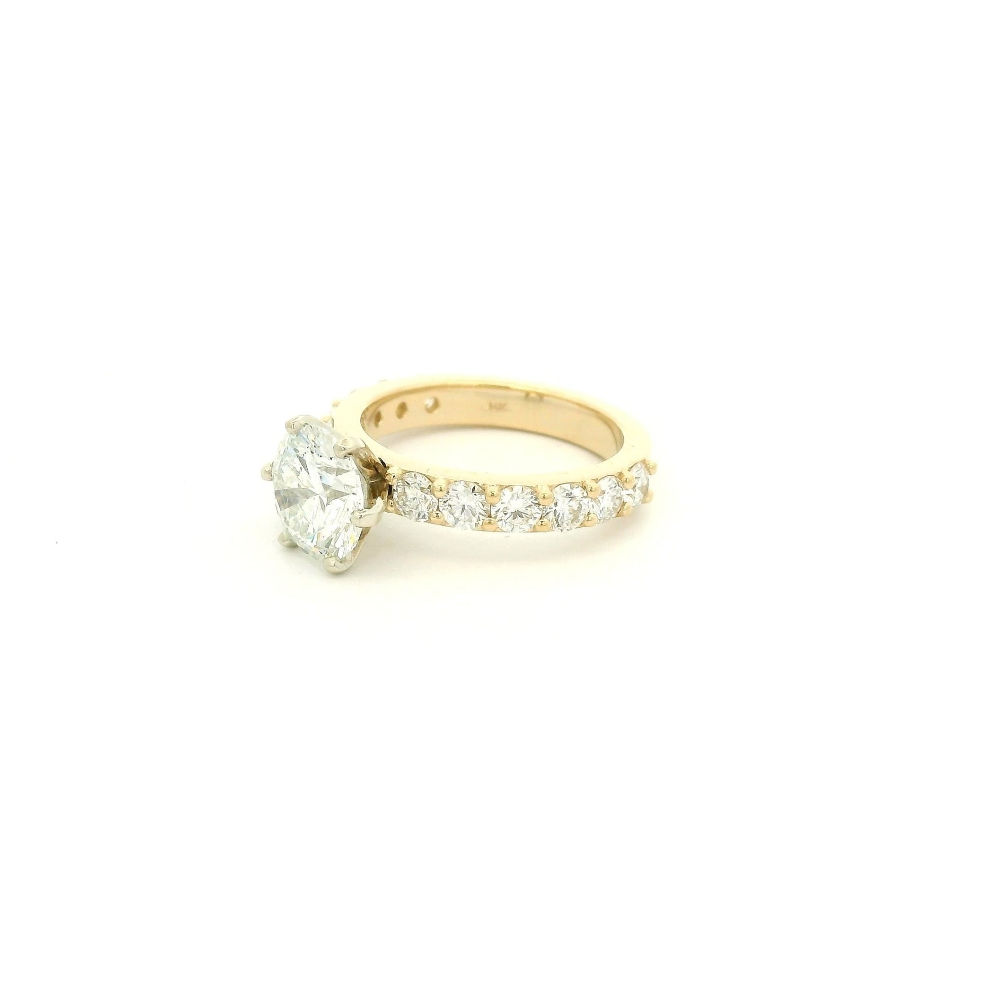 Custom 2.05ct F, VS1 Round Brilliant Cut Diamond Engagement Rihgh With Diamonds Down Band - Forever Rox Fine Jewelry