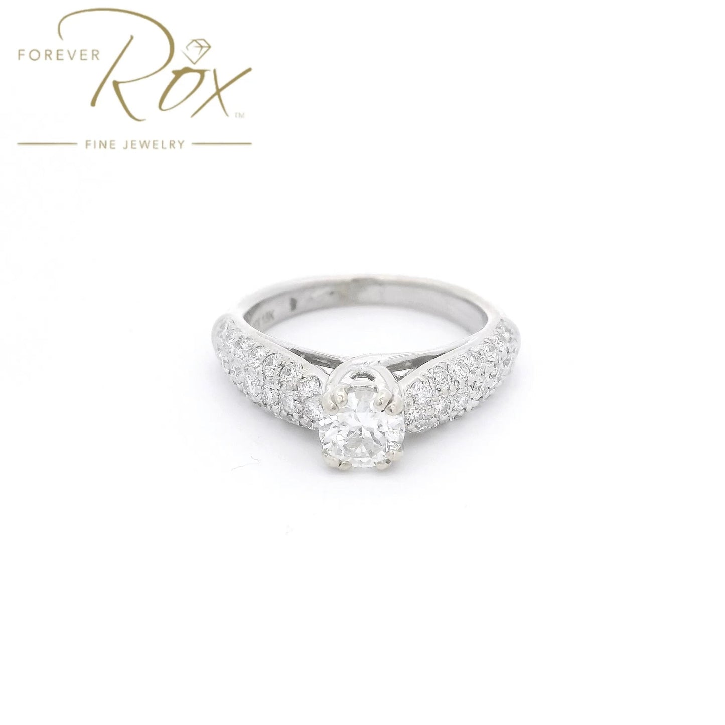 Custom .59ct European Cut Diamond & Pavé Set Diamond Bridal Ring - Forever Rox Fine Jewelry