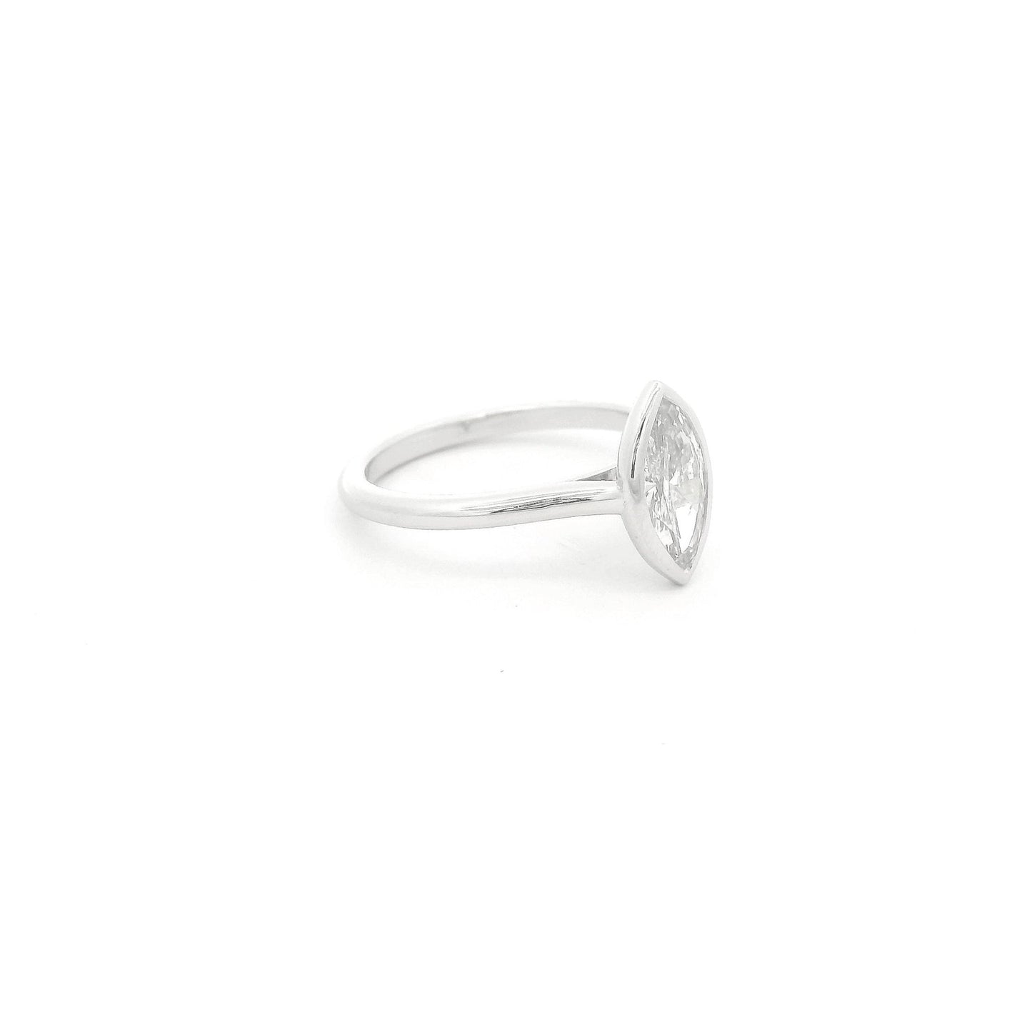Custom Bezel Set 1.04ct Marquise Cut Diamond Platinum Ring - Forever Rox Fine Jewelry