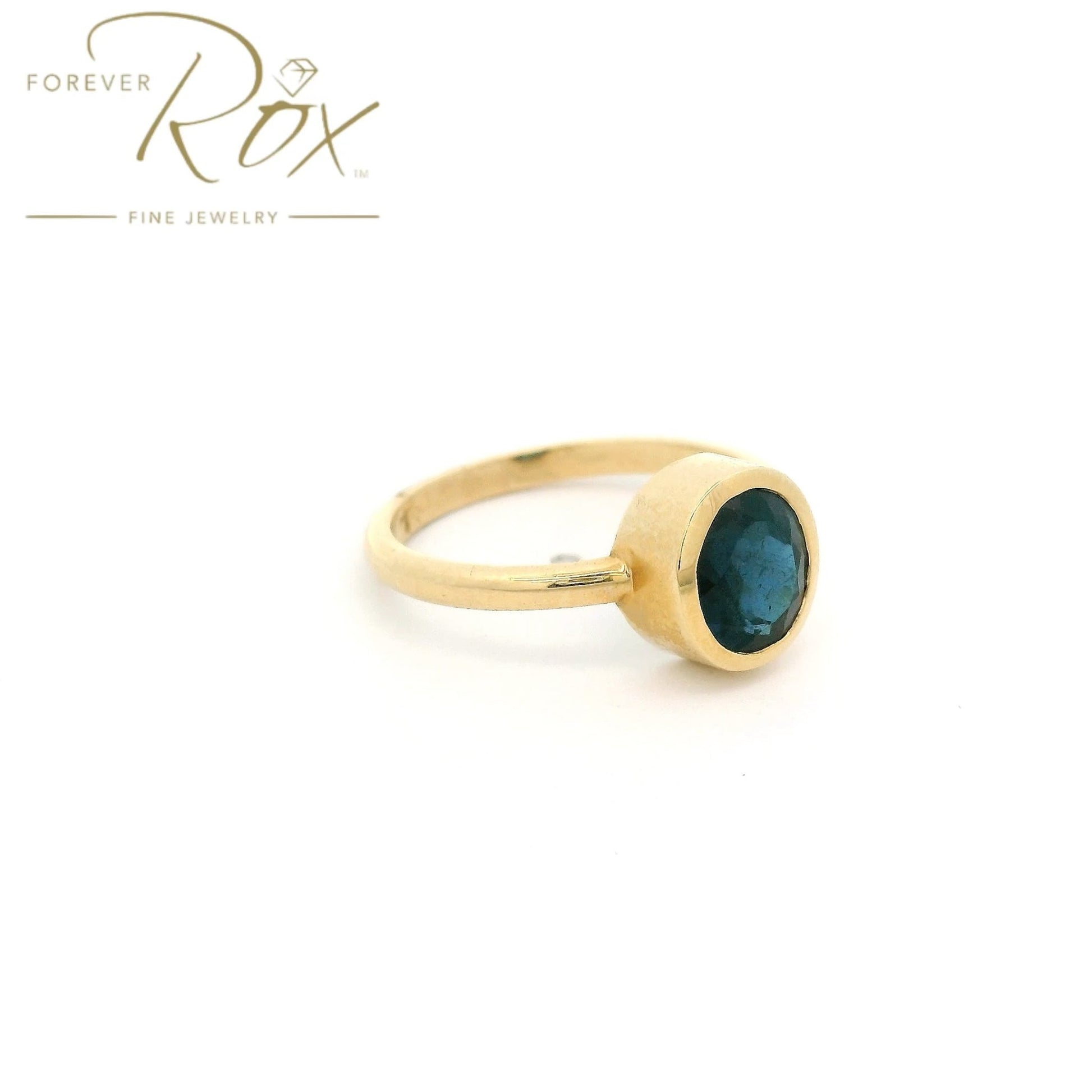 Custom Bezel Set Round Cut Blue Indicolite Tourmaline Ring - Forever Rox Fine Jewelry