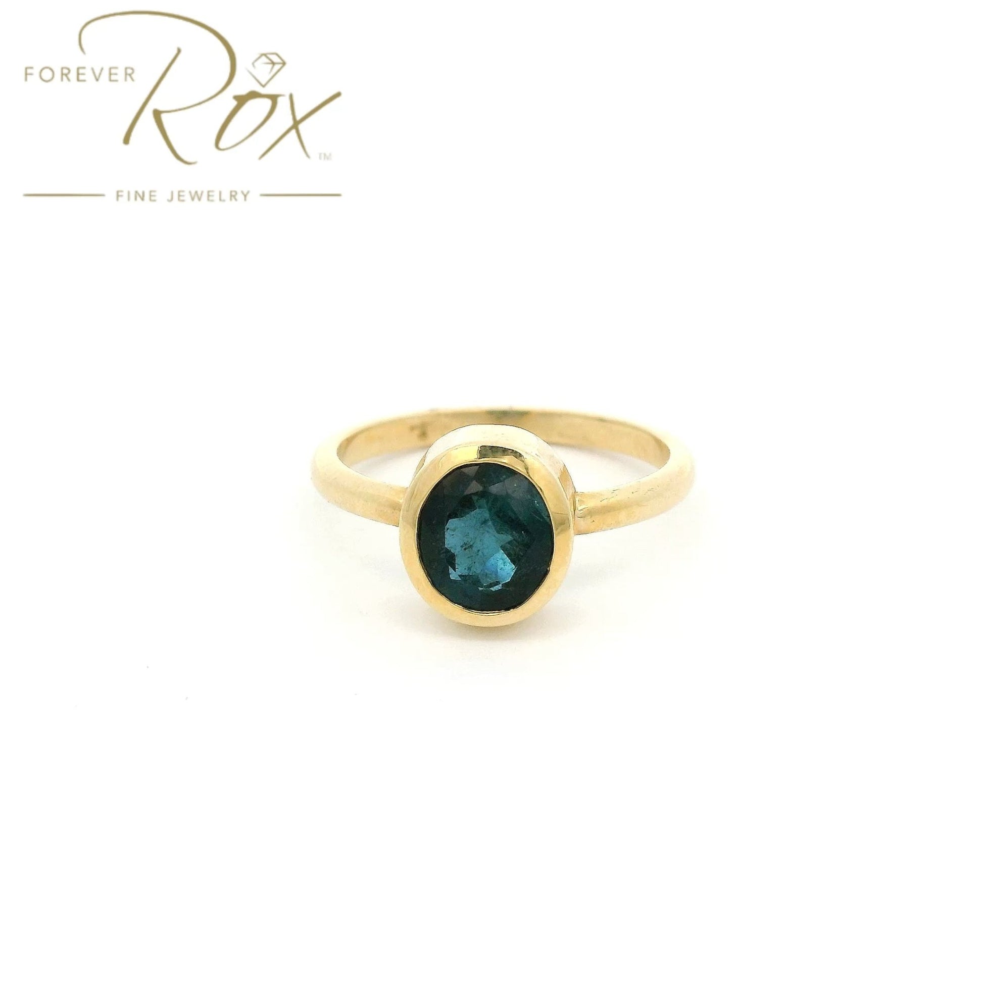 Custom Bezel Set Round Cut Blue Indicolite Tourmaline Ring - Forever Rox Fine Jewelry